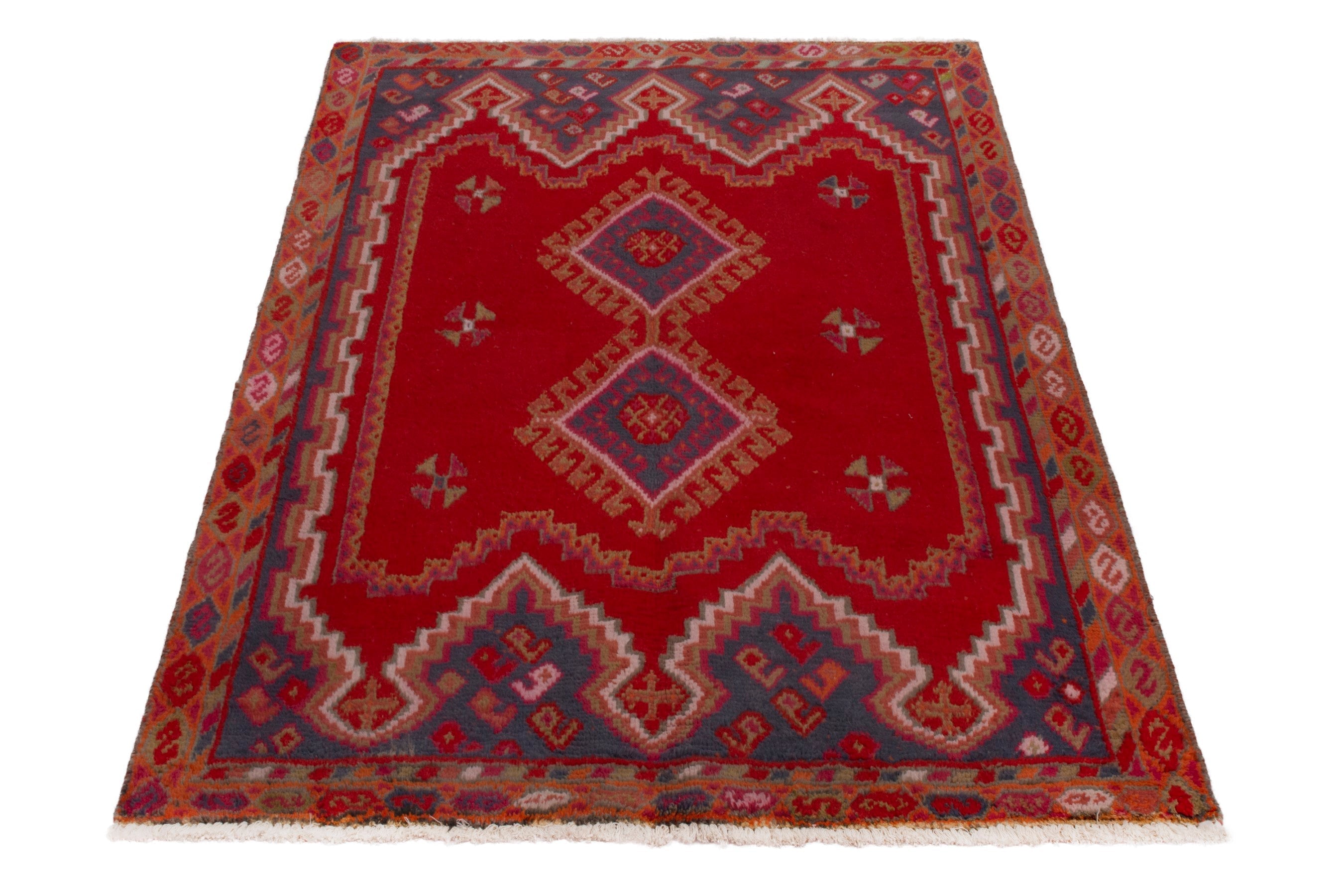 Persian Shiraz accent rug in deep red and rust, view 2 of 19