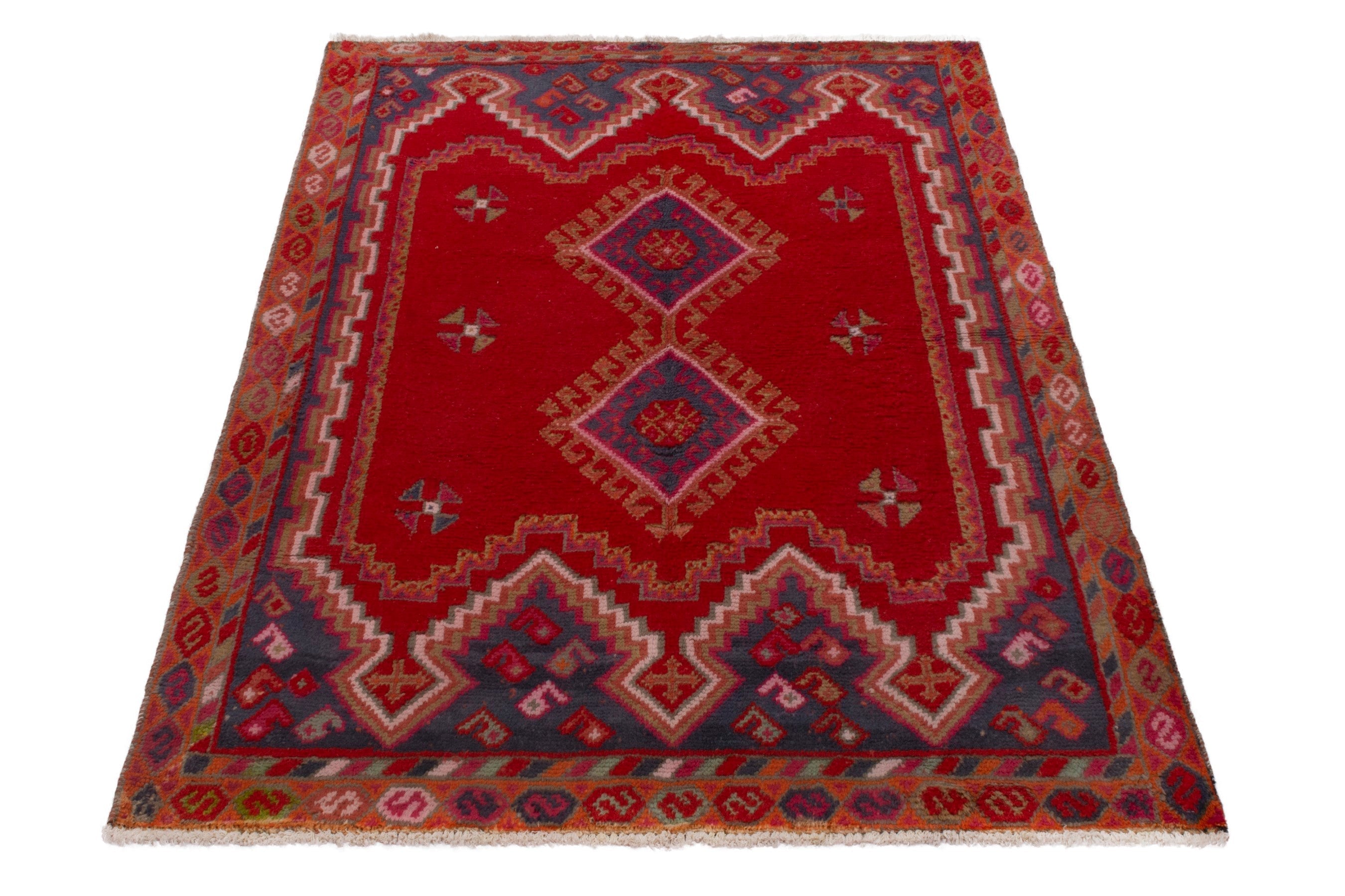 Persian Shiraz accent rug in deep red and rust, view 3 of 19