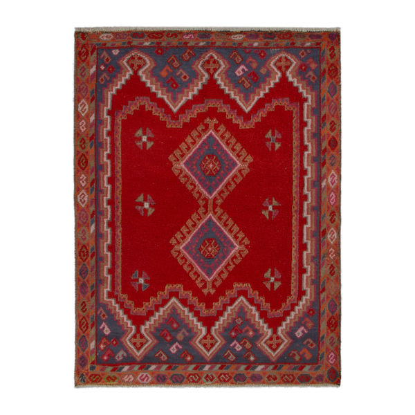 Persian Shiraz accent rug in deep red and rust, 4'5" x 6'