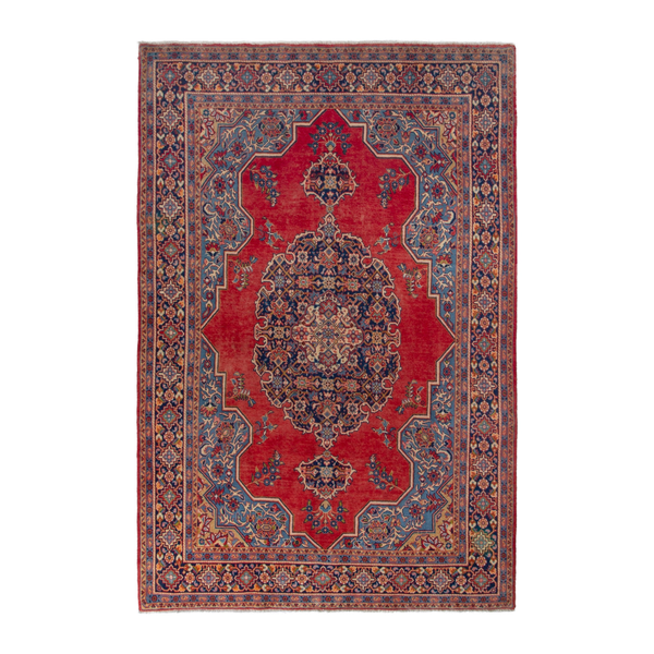 Persian Vist oversized rug in deep red and navy, 7' x 10'8"