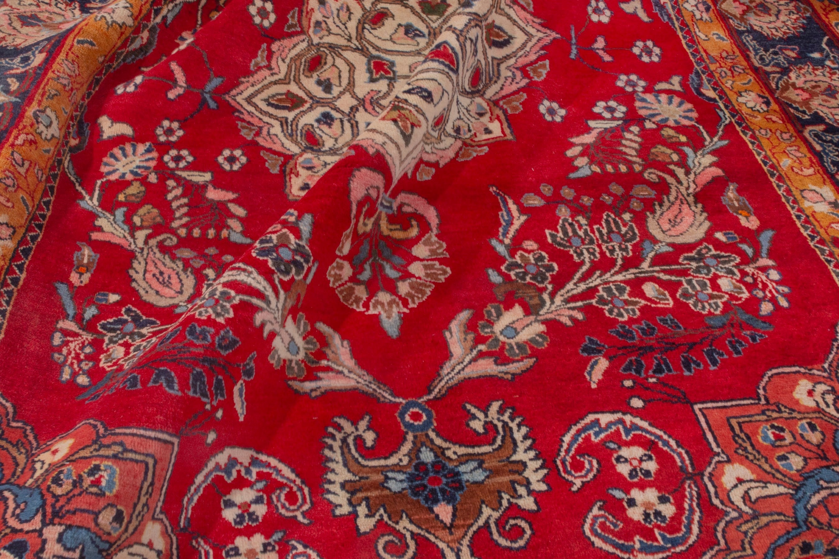 Persian Arak oversized rug in deep red and navy, view 20 of 21