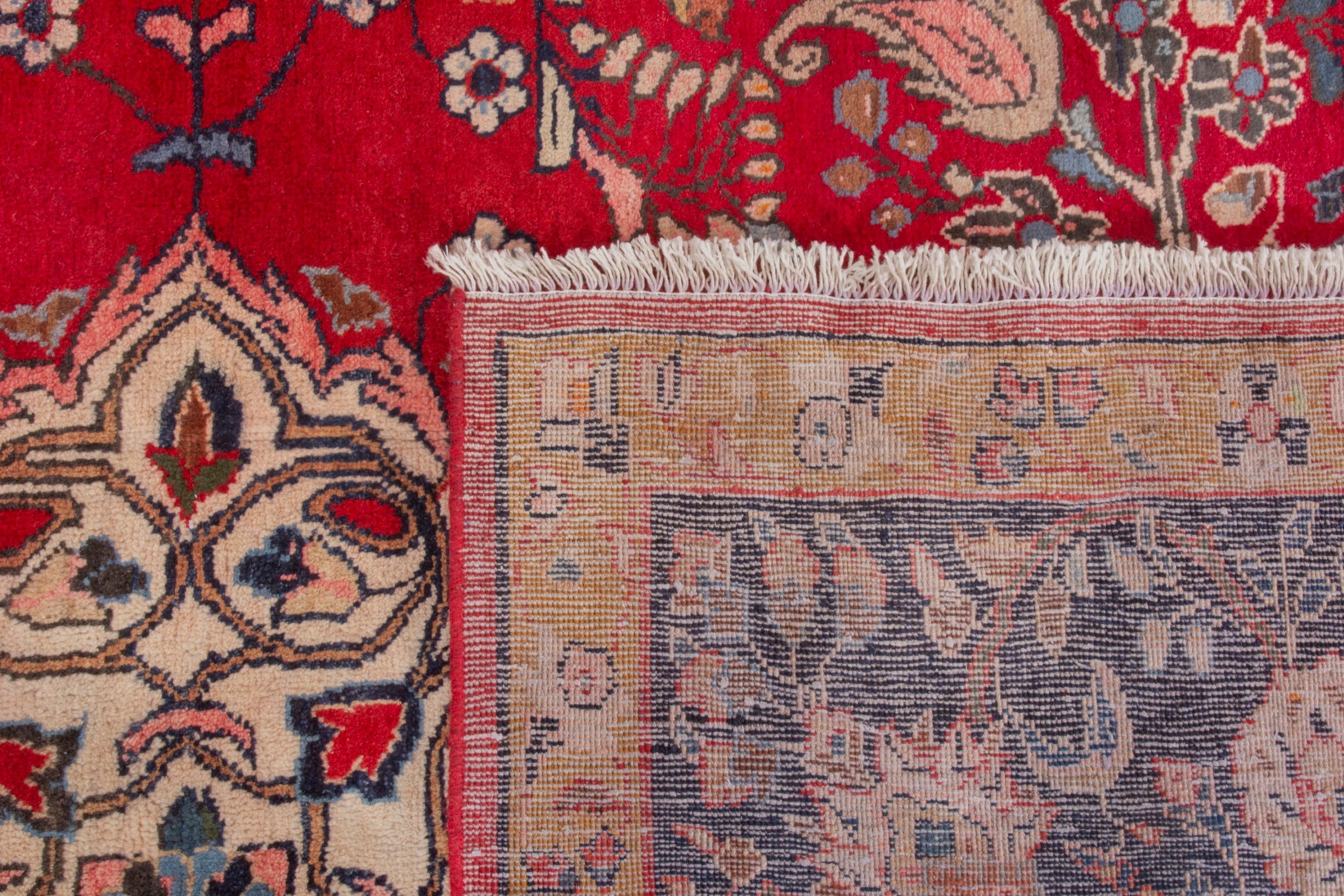 Persian Arak oversized rug in deep red and navy, view 21 of 21
