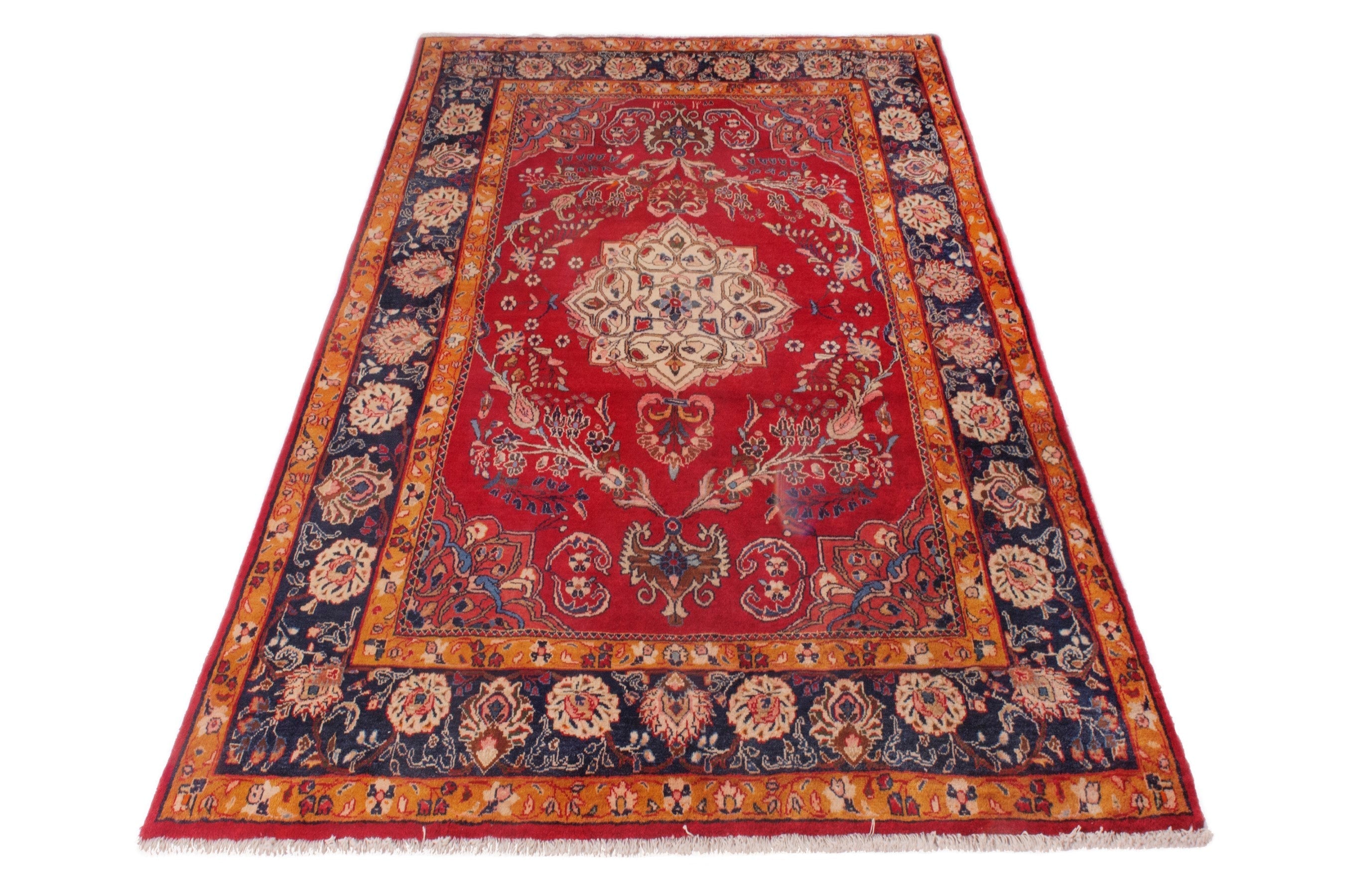Persian Arak oversized rug in deep red and navy, view 2 of 21