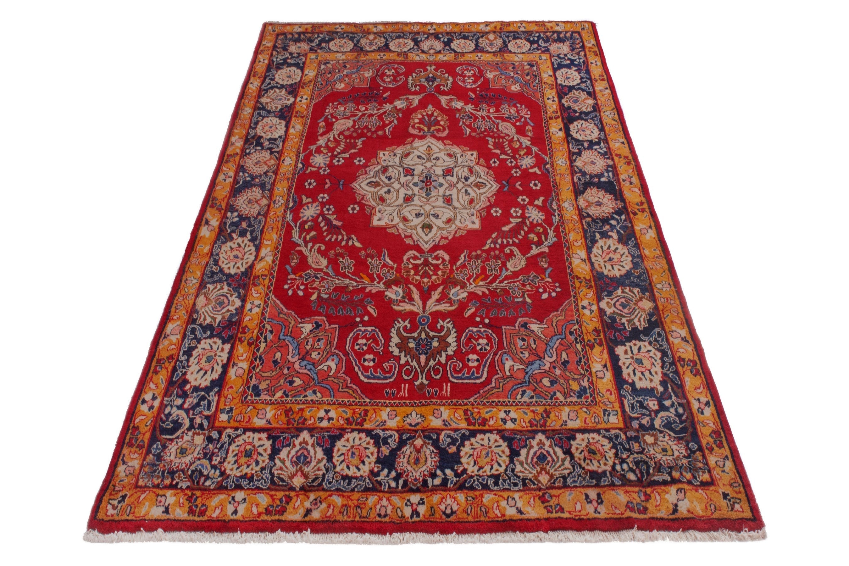 Persian Arak oversized rug in deep red and navy, view 3 of 21