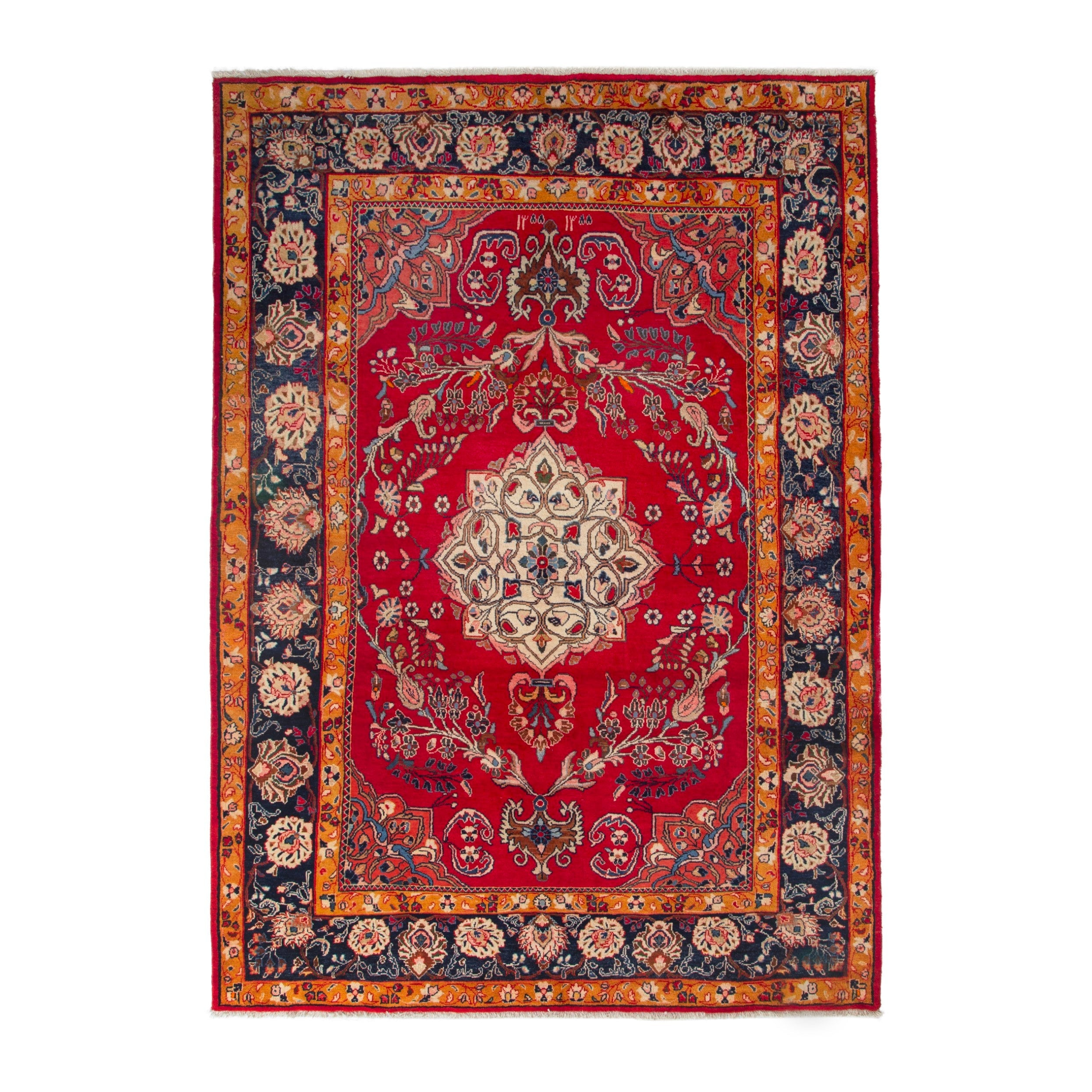 Persian Arak oversized rug in deep red and navy, 7'6" x 10'8"