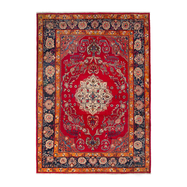 Persian Arak oversized rug in deep red and navy, 7'6" x 10'8"