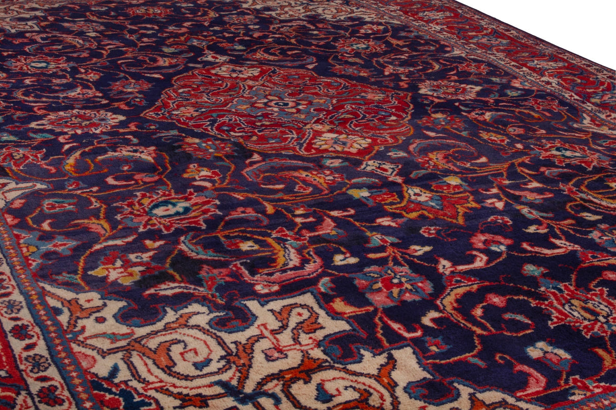 Persian Mahal oversized rug in navy and deep red, view 11 of 20