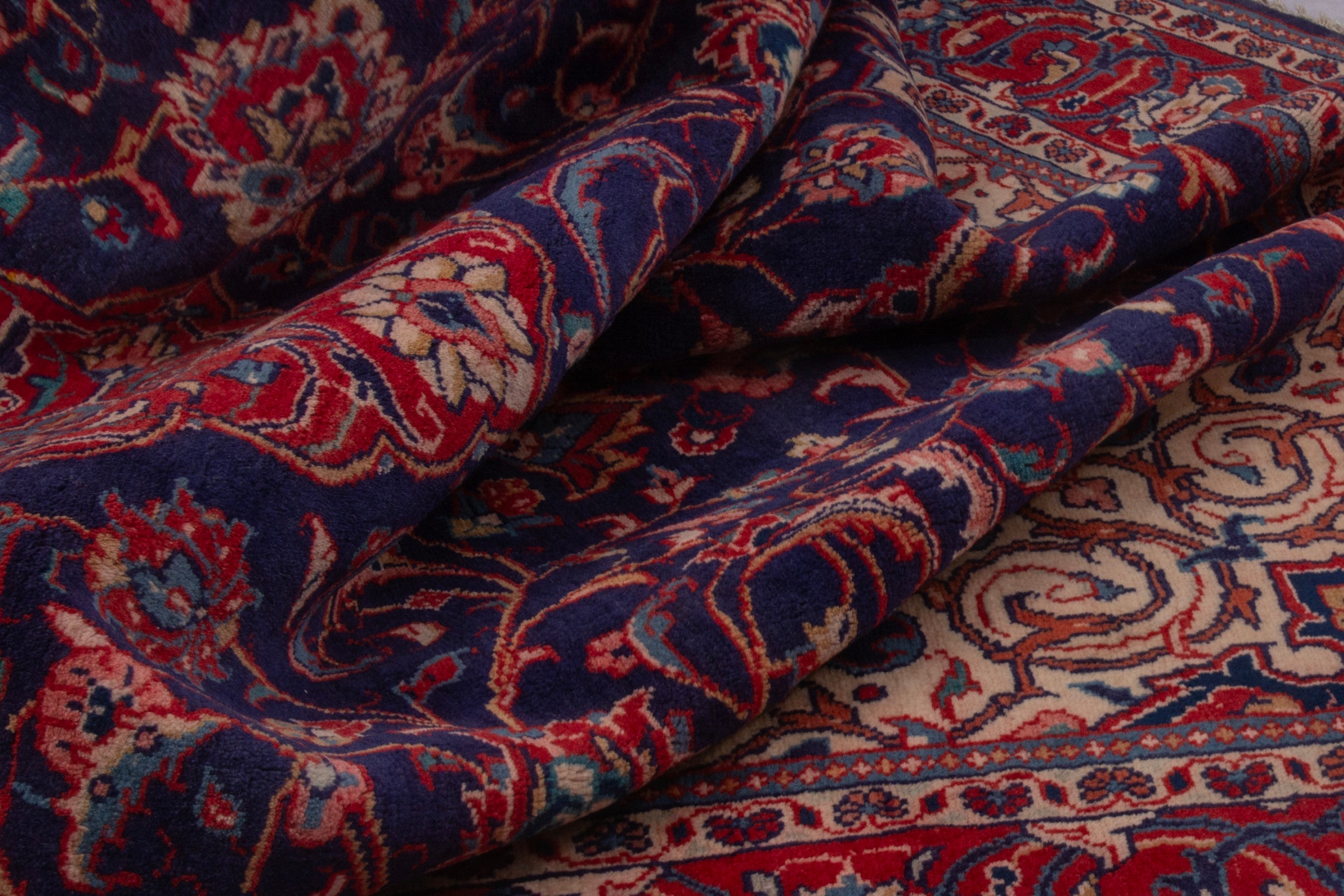 Persian Mahal oversized rug in navy and deep red, view 15 of 19