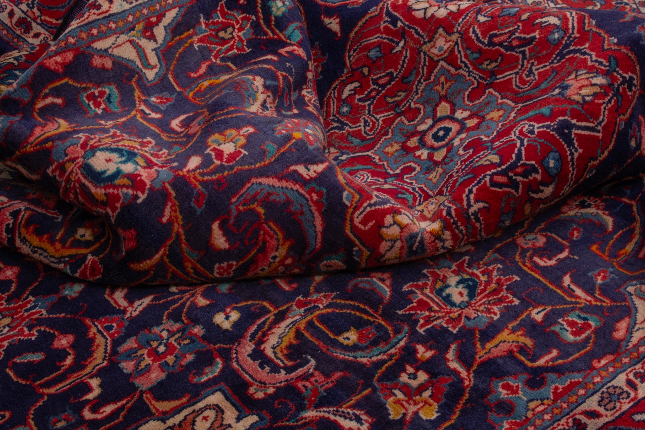 Persian Mahal oversized rug in navy and deep red, view 17 of 19