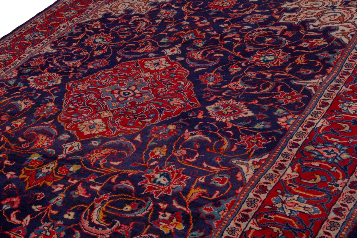 Persian Mahal oversized rug in navy and deep red, view 10 of 20