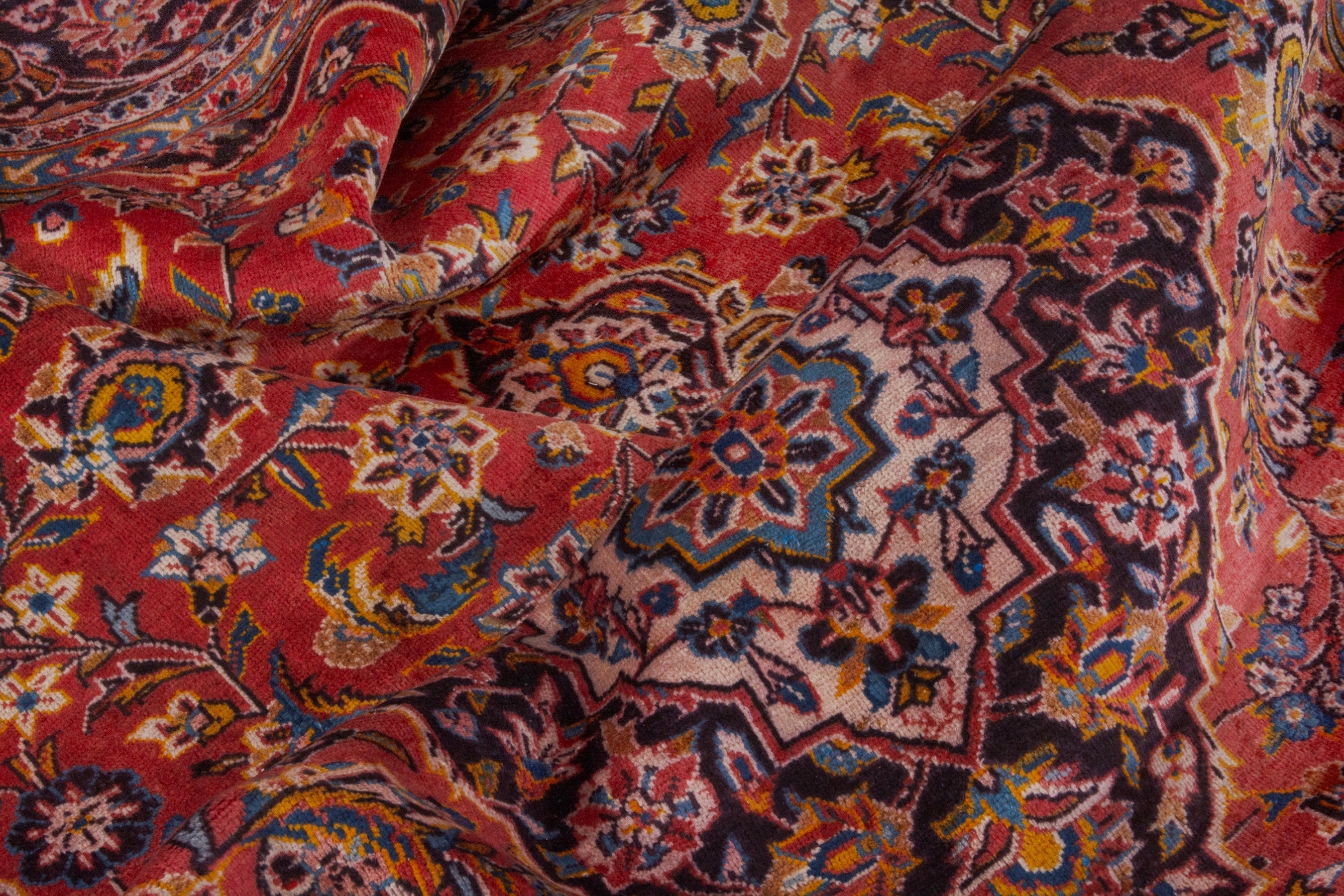 Persian Kashan oversized rug in deep red and burgundy, view 19 of 21