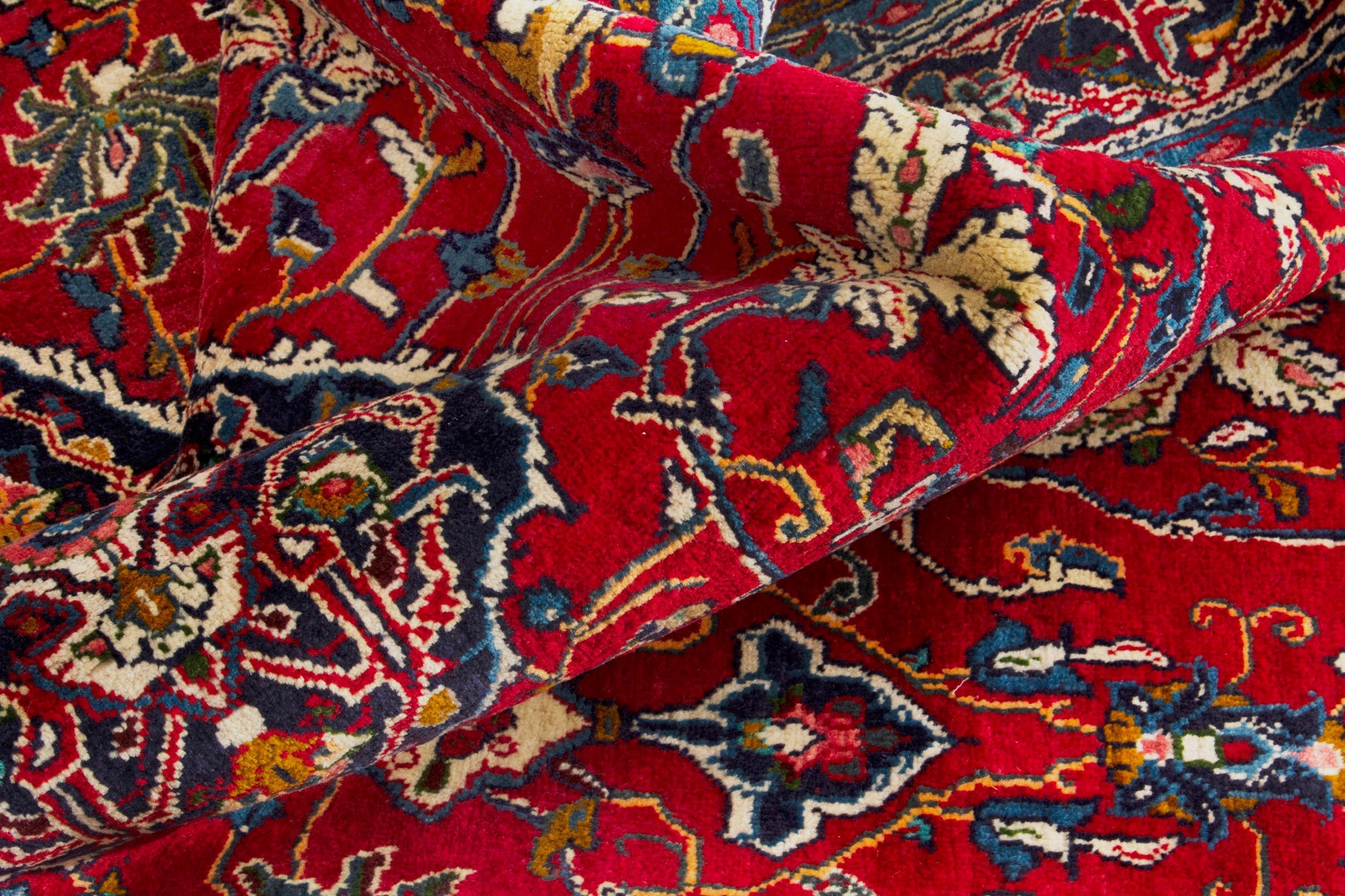 Persian Arak area rug in deep red and navy, view 16 of 18