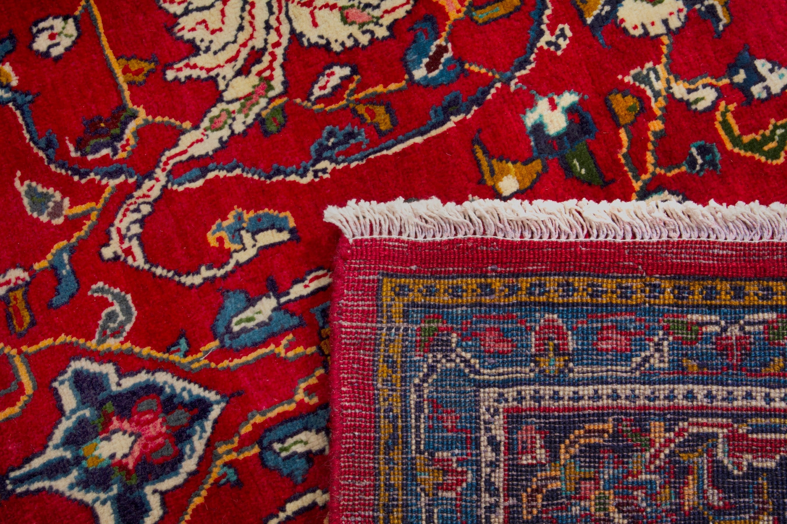 Persian Arak area rug in deep red and navy, view 18 of 18