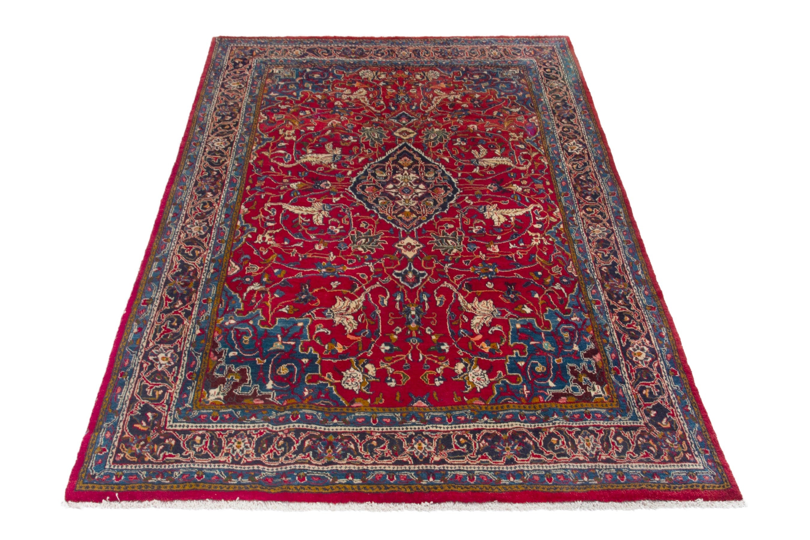 Persian Arak area rug in deep red and navy, view 3 of 18