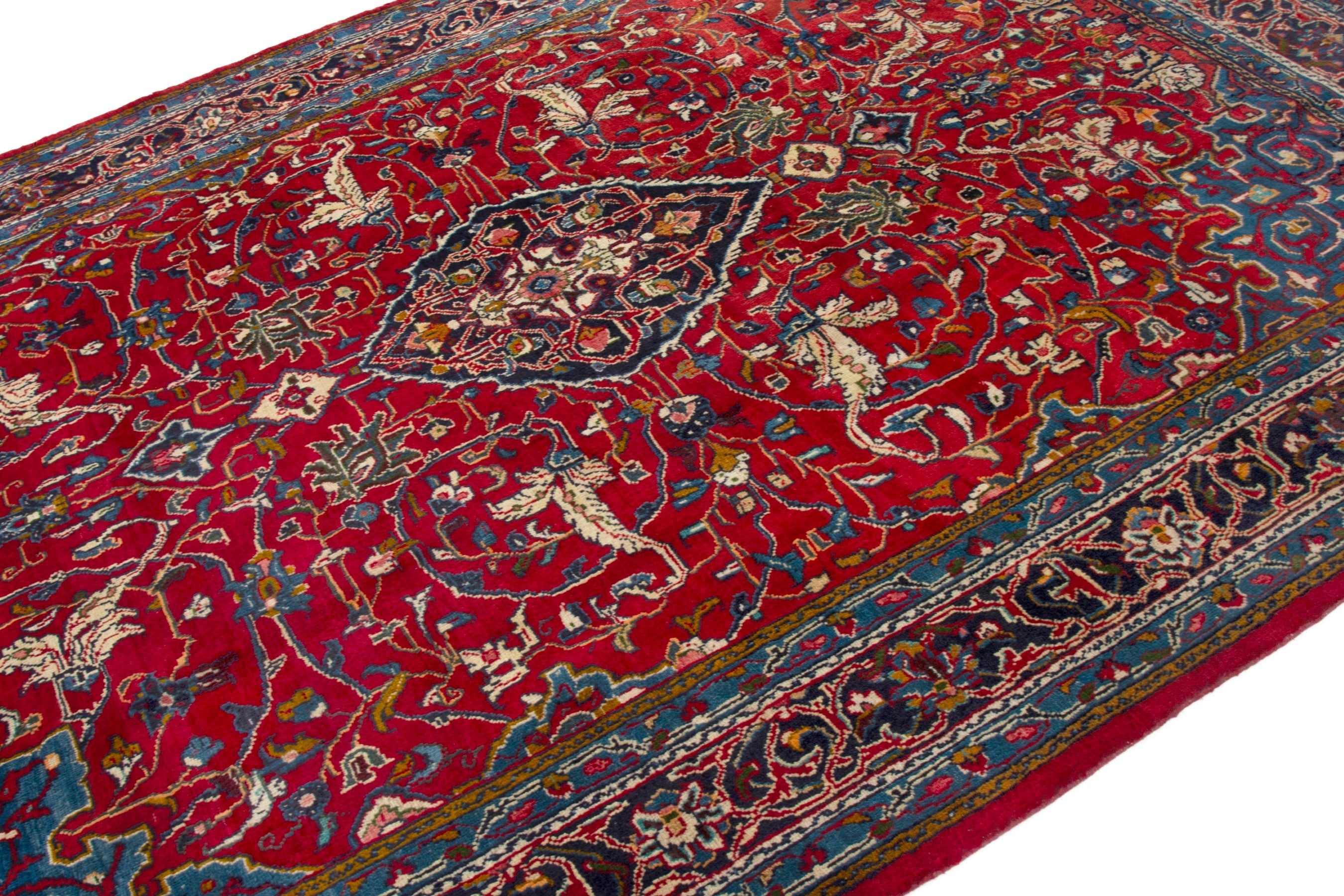 Persian Arak area rug in deep red and navy, view 8 of 18