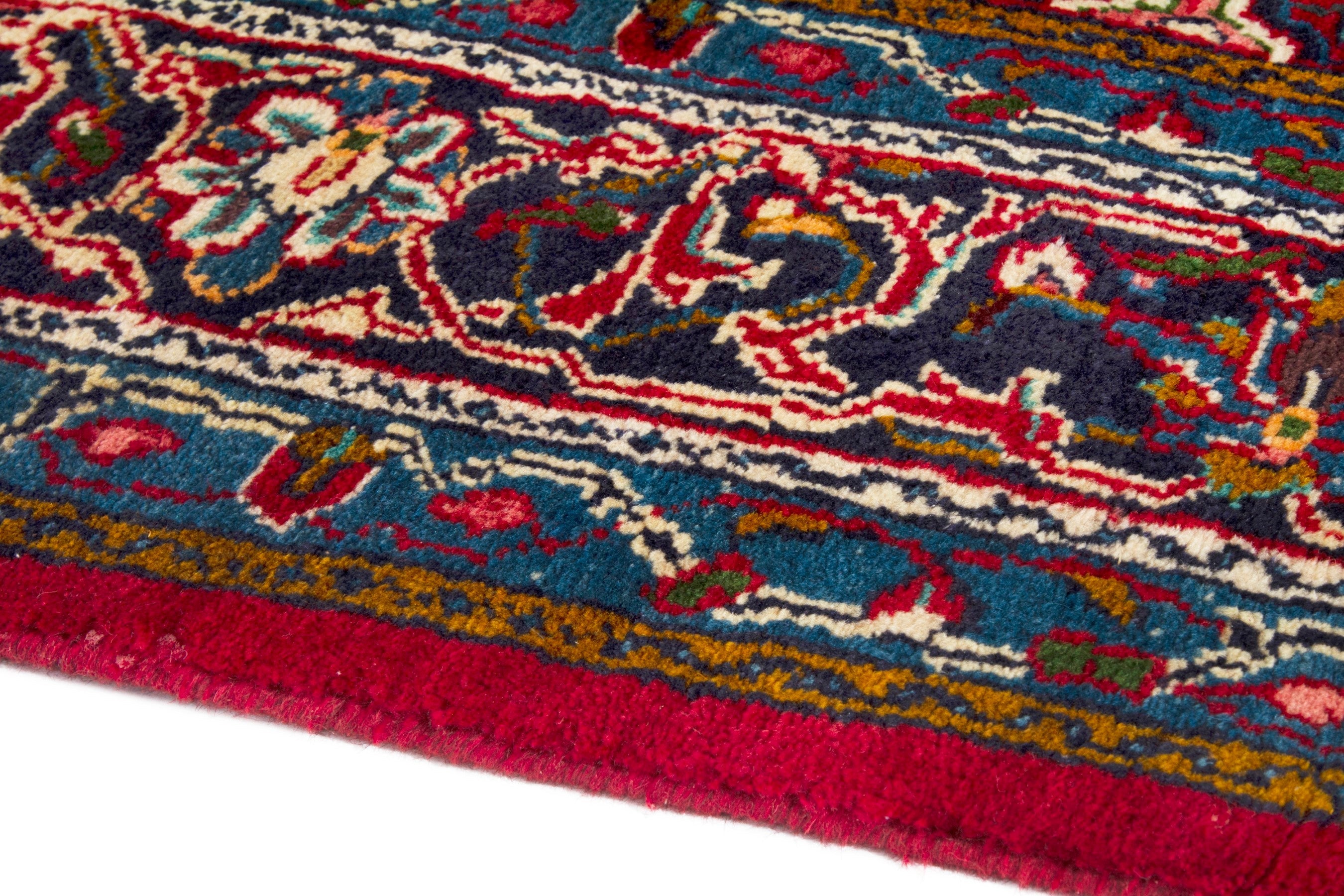 Persian Arak area rug in deep red and navy, view 5 of 18