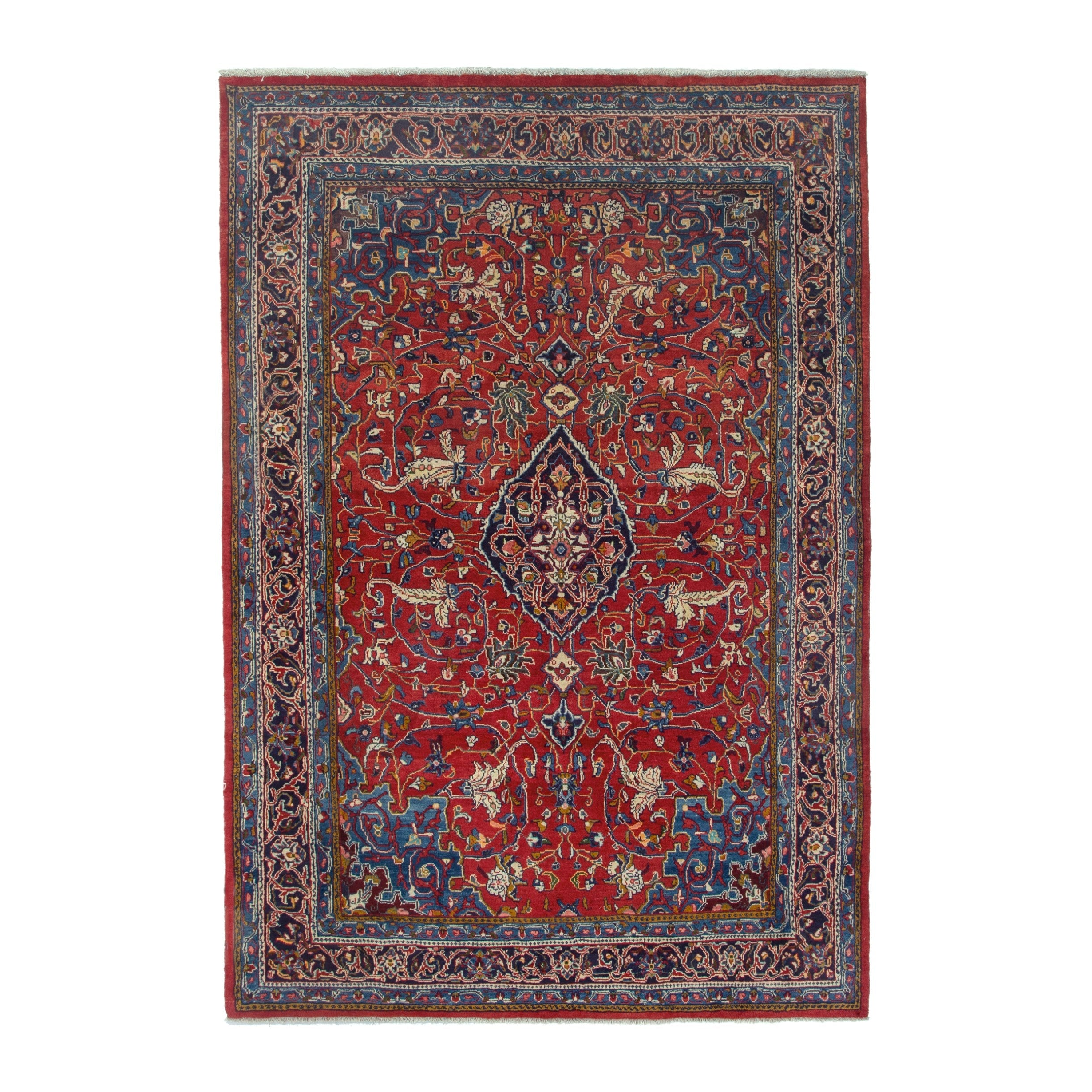 Persian Arak area rug in deep red and navy, 7' x 10'3"