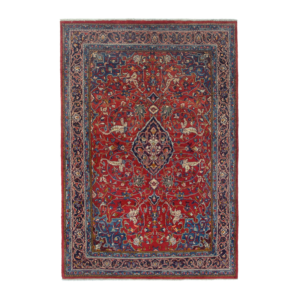 Persian Arak area rug in deep red and navy, 7' x 10'3"