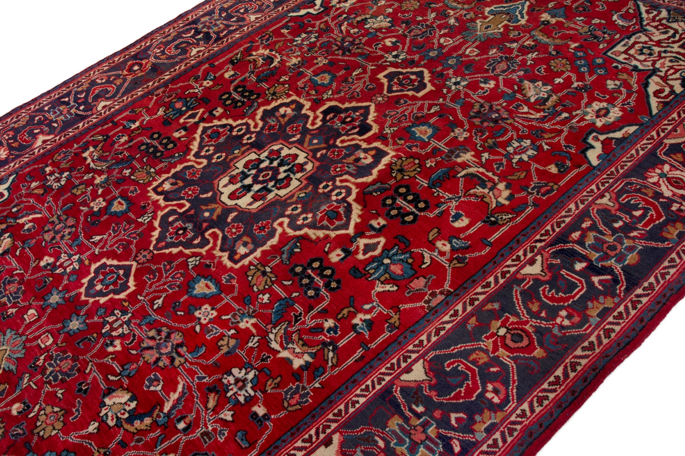 Persian Arak oversized rug in deep red and burgundy, view 8 of 20