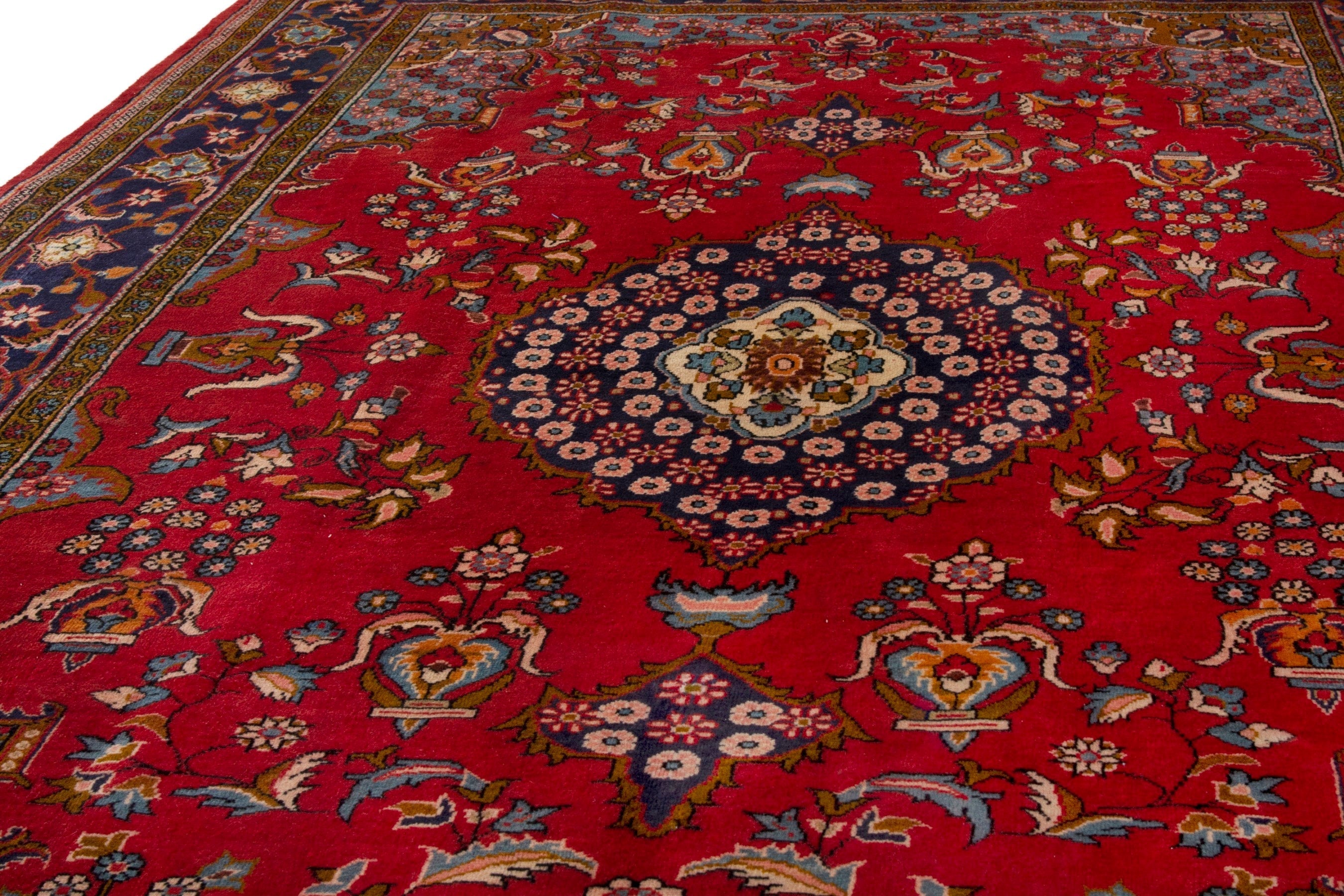 Persian Vist oversized rug in deep red and dark blue, view 7 of 18