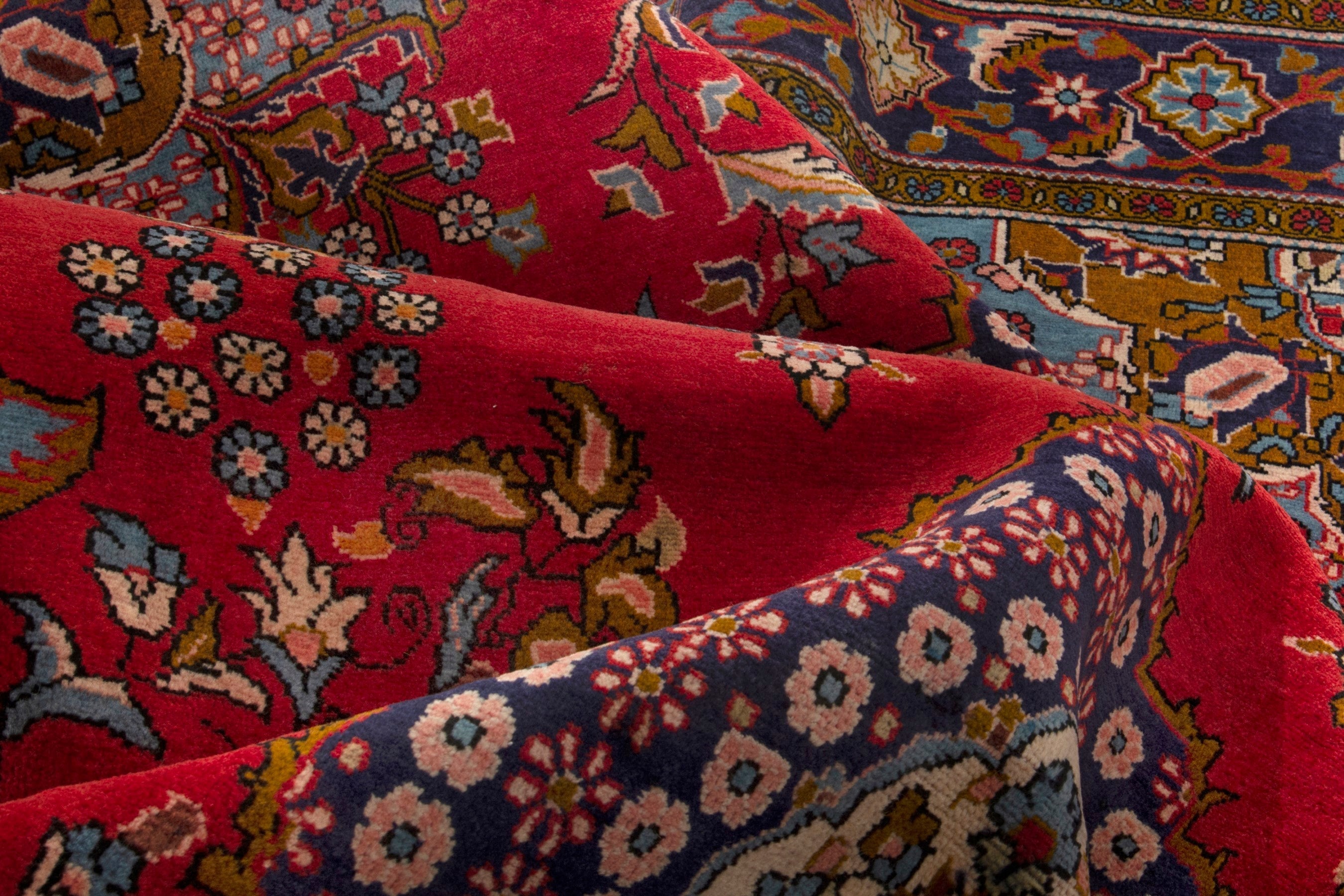 Persian Vist oversized rug in deep red and dark blue, view 16 of 18