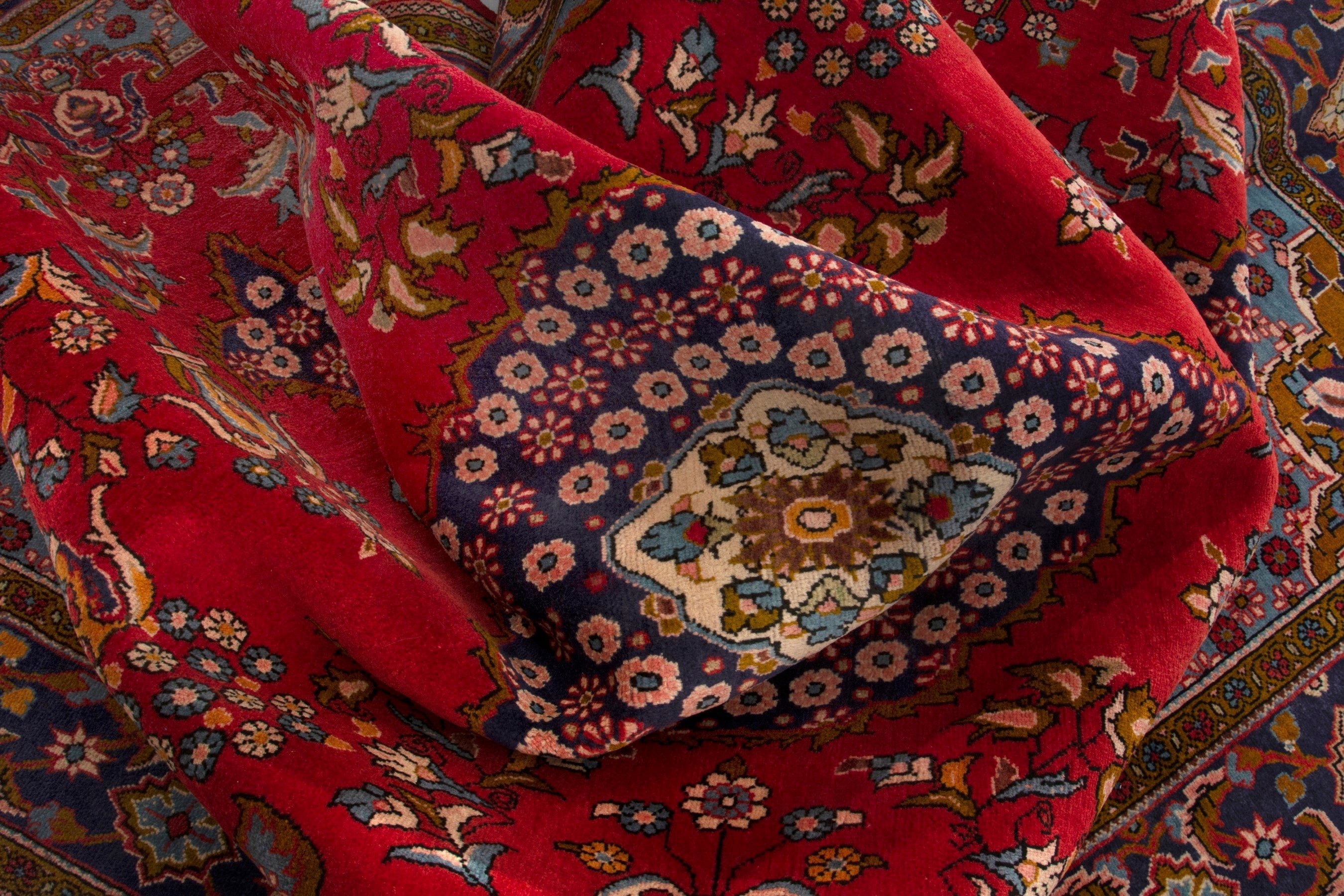 Persian Vist oversized rug in deep red and dark blue, view 17 of 18