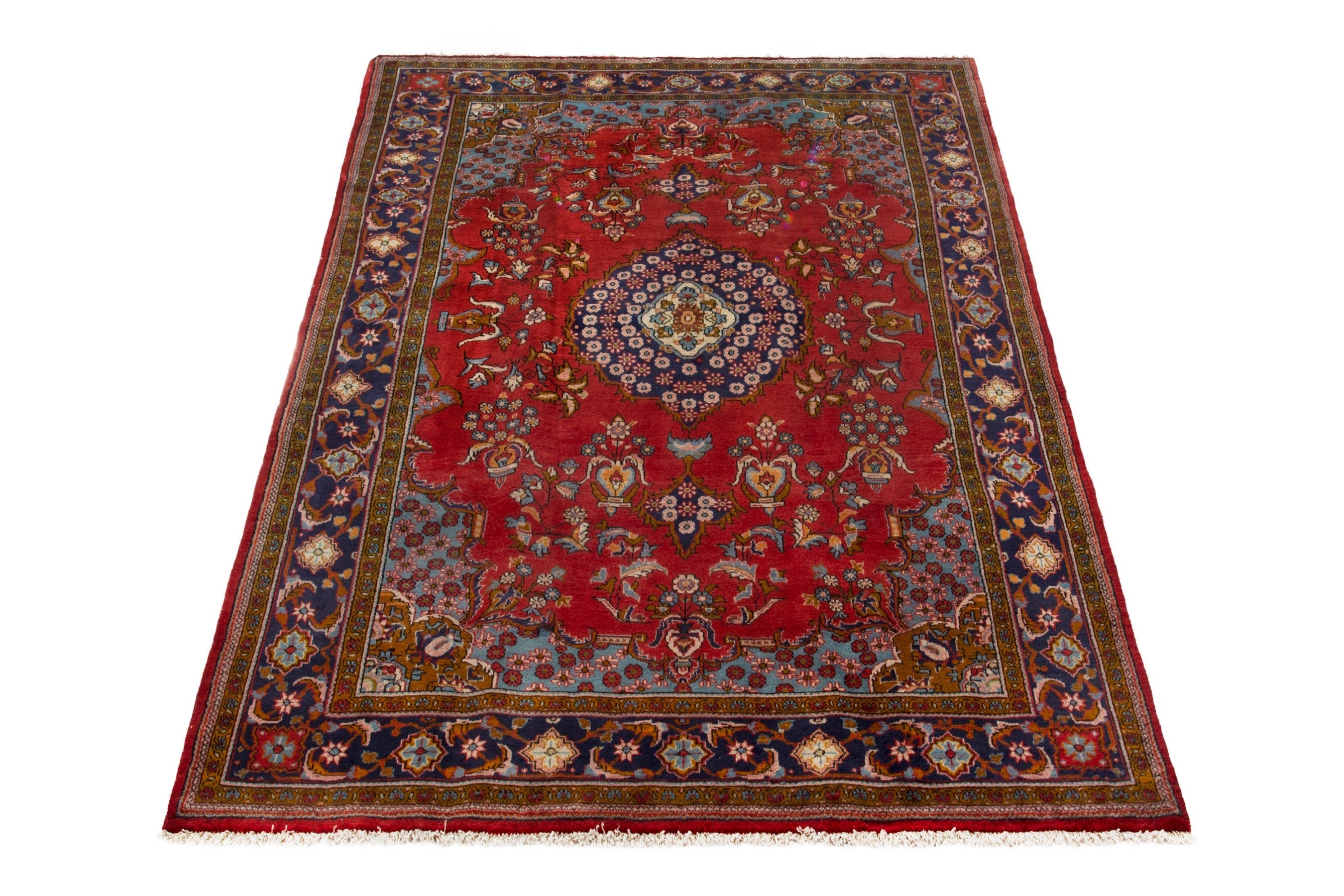 Persian Vist oversized rug in deep red and dark blue, view 2 of 18