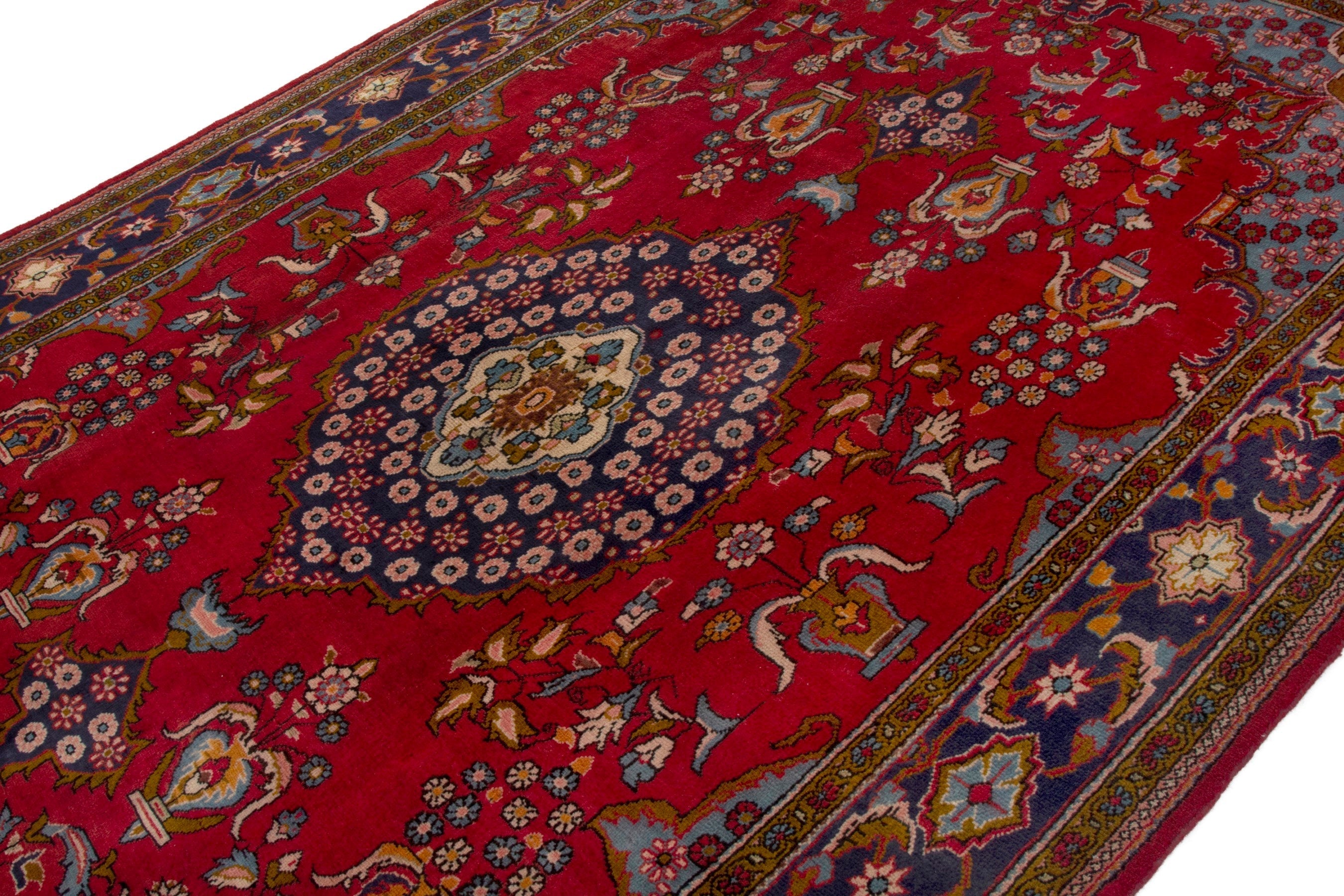 Persian Vist oversized rug in deep red and dark blue, view 8 of 18