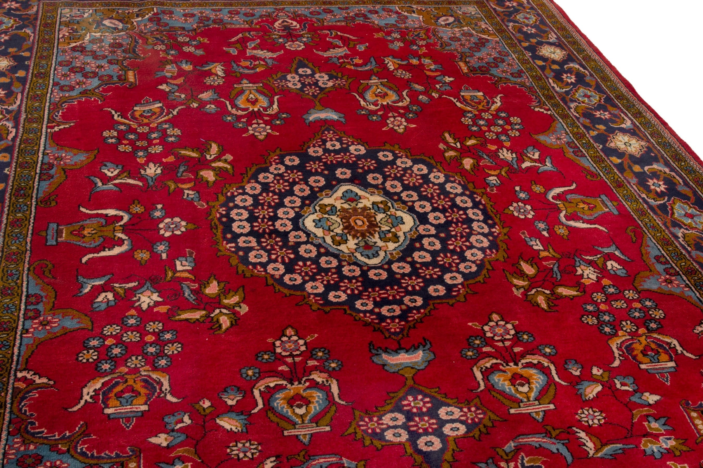 Persian Vist oversized rug in deep red and dark blue, view 6 of 18