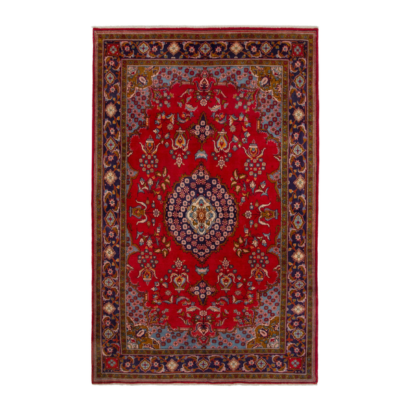 Persian Vist oversized rug in deep red and dark blue, 7' x 10'11"