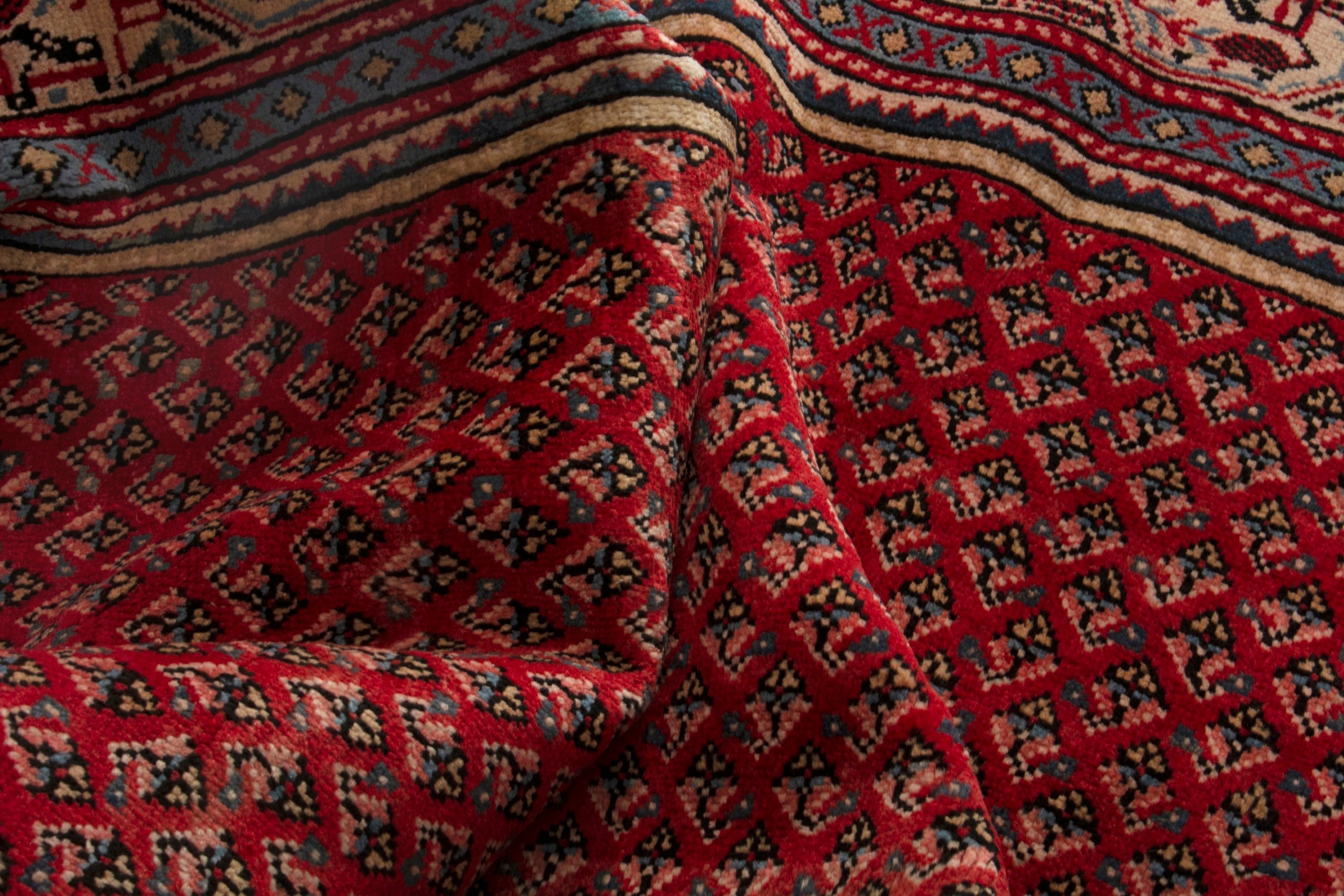 Persian Arak oversized rug in deep red and burgundy, view 16 of 18
