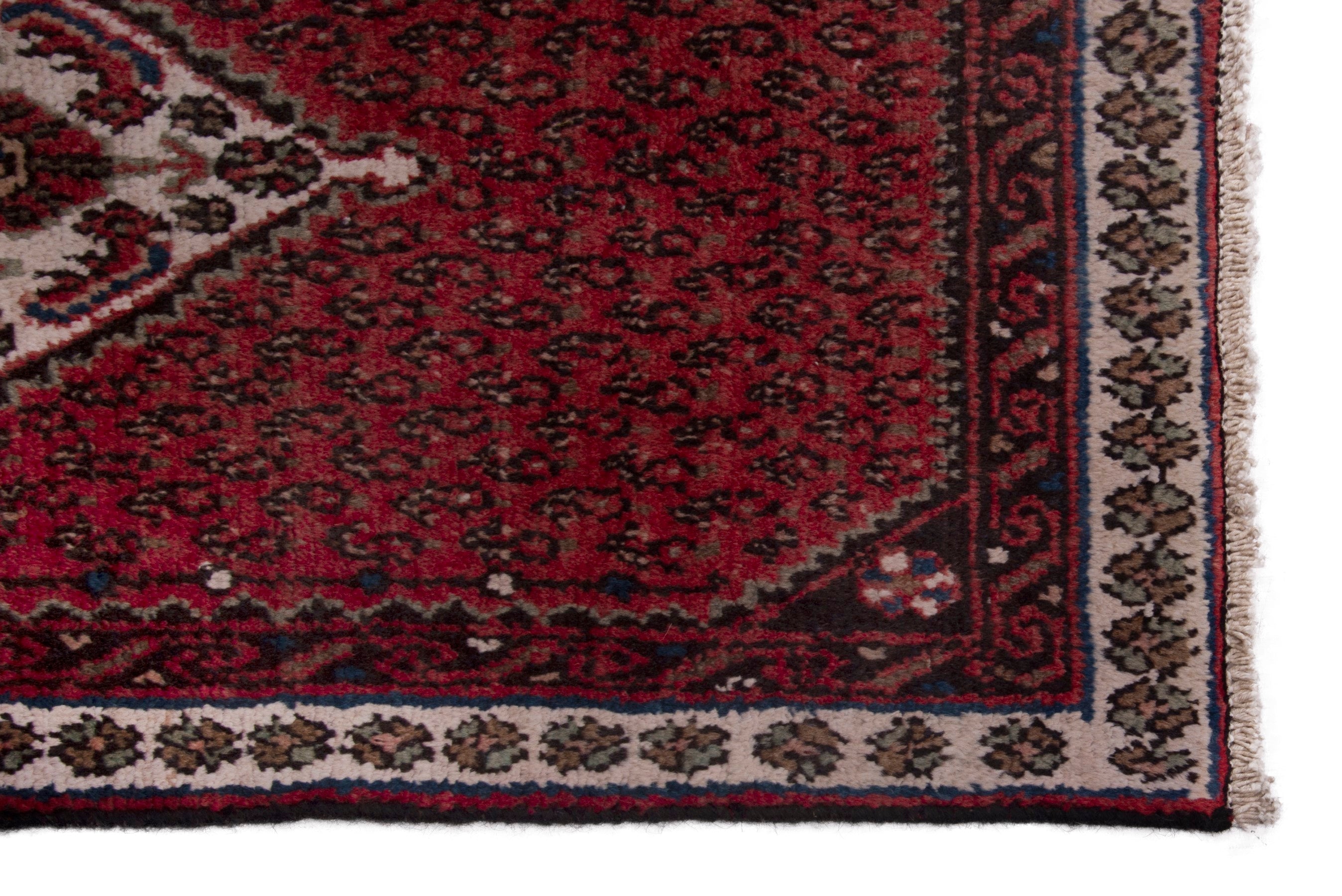 Persian Botteh accent rug in burgundy and off-white, view 4 of 7
