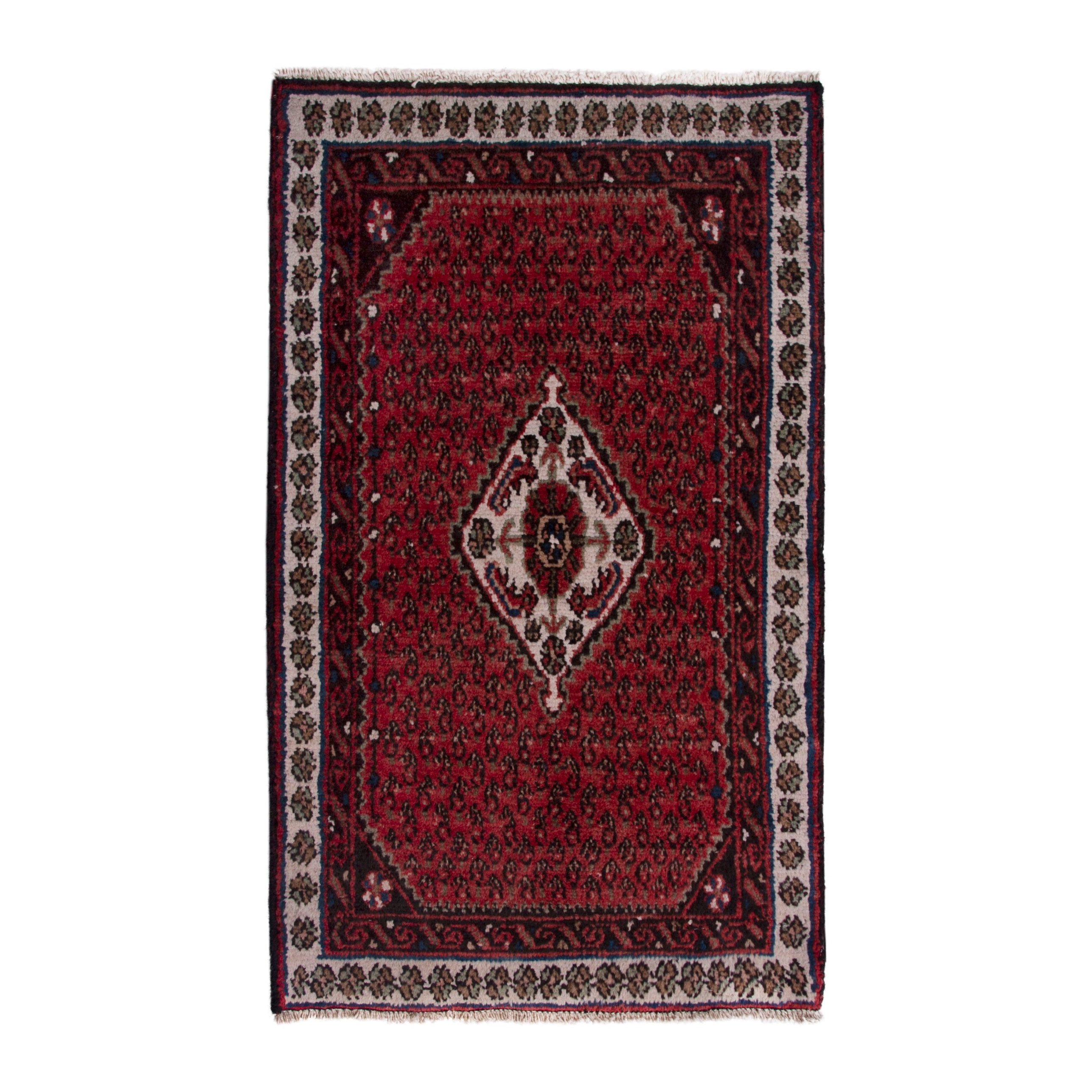 Persian Botteh accent rug in burgundy and off-white, 1'11" x 3'1"
