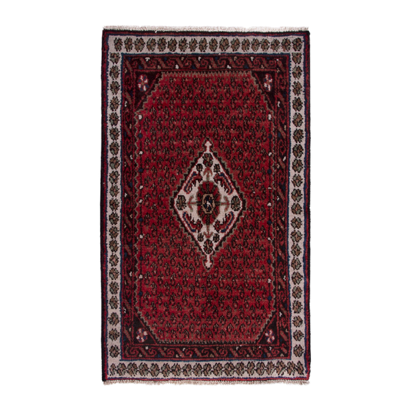 Persian Botteh accent rug in burgundy and off-white, 1'11" x 3'1"