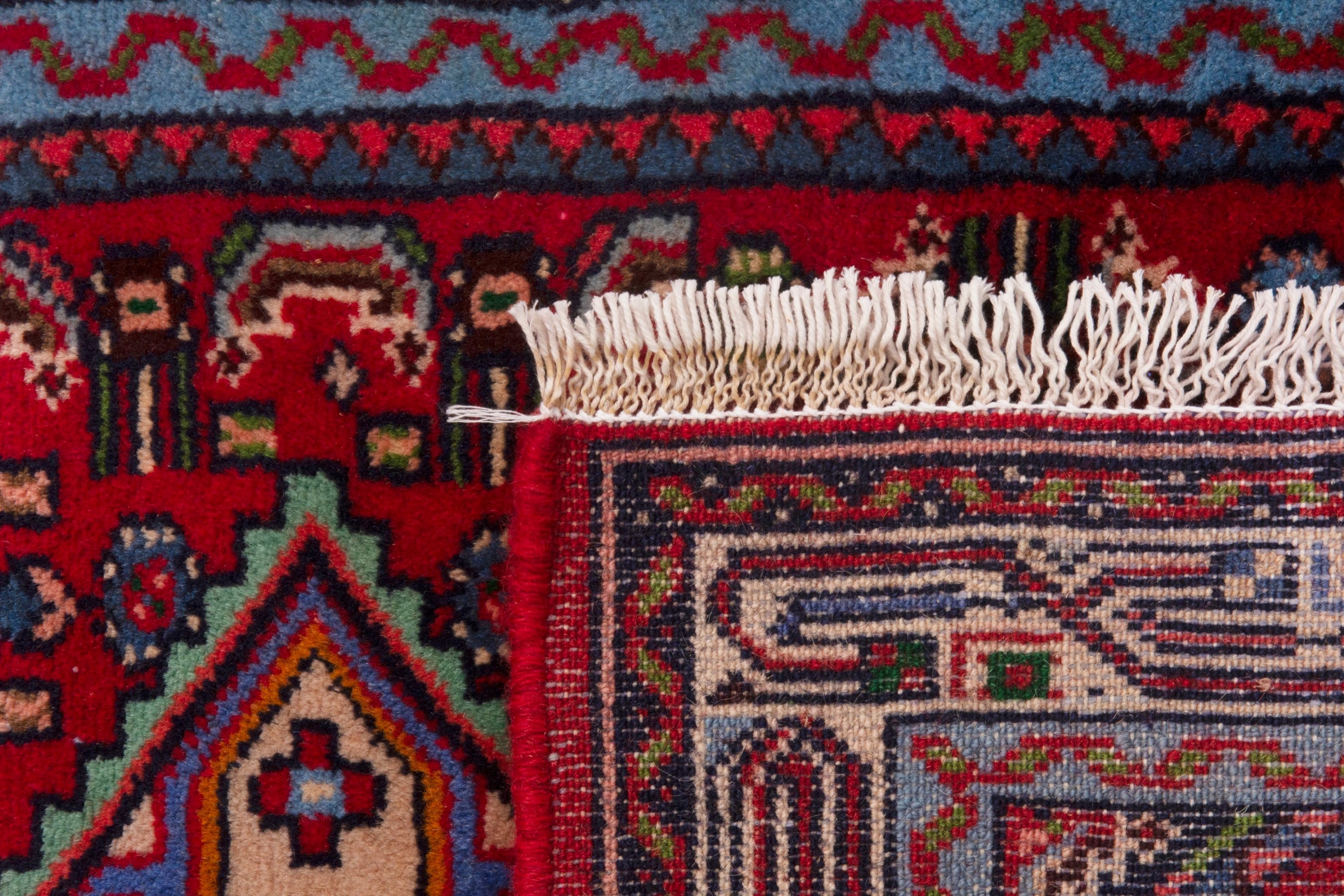 Persian Hamedan accent rug in deep red and denim, view 7 of 7