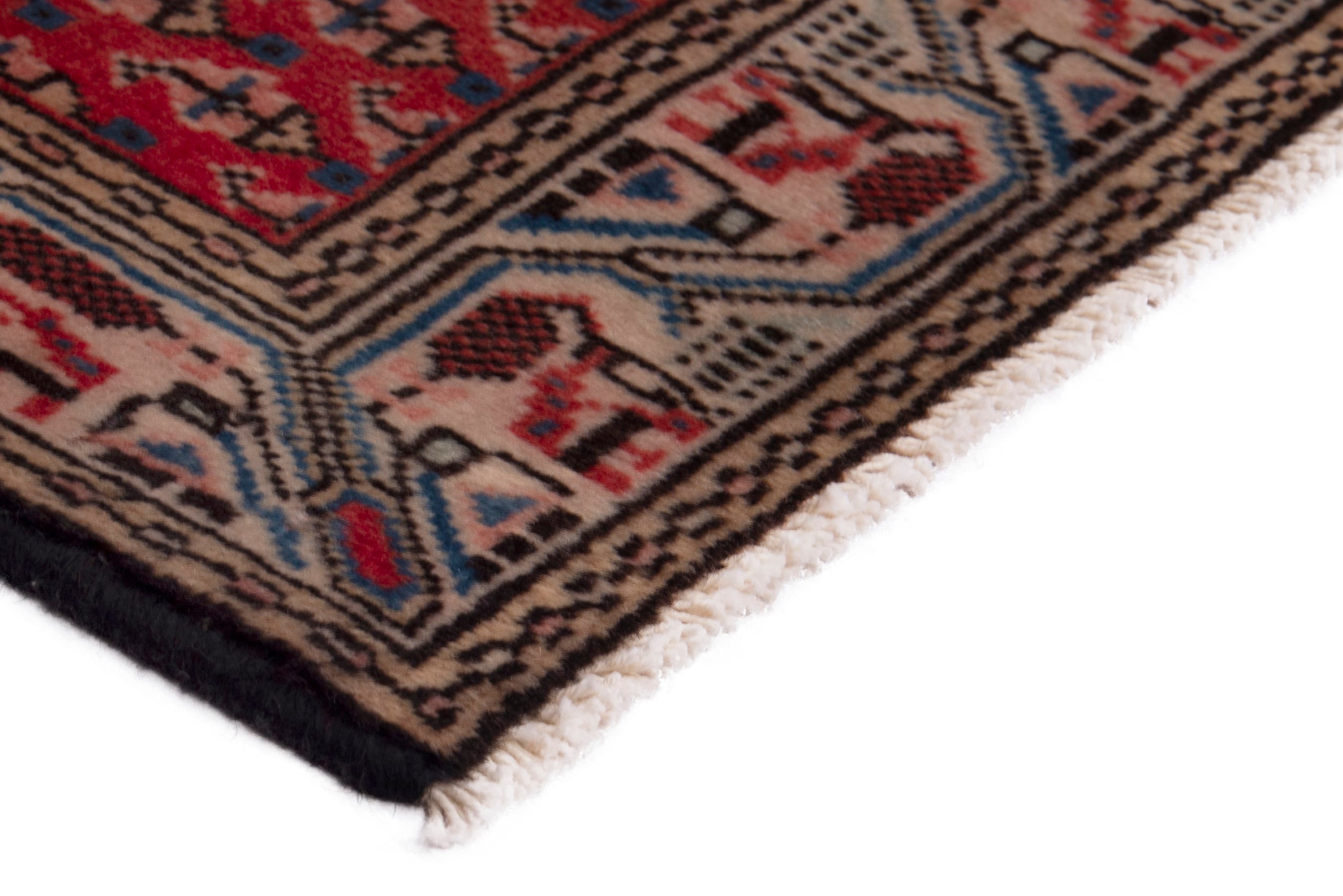 Persian Botteh accent rug in deep red and greige, view 5 of 7