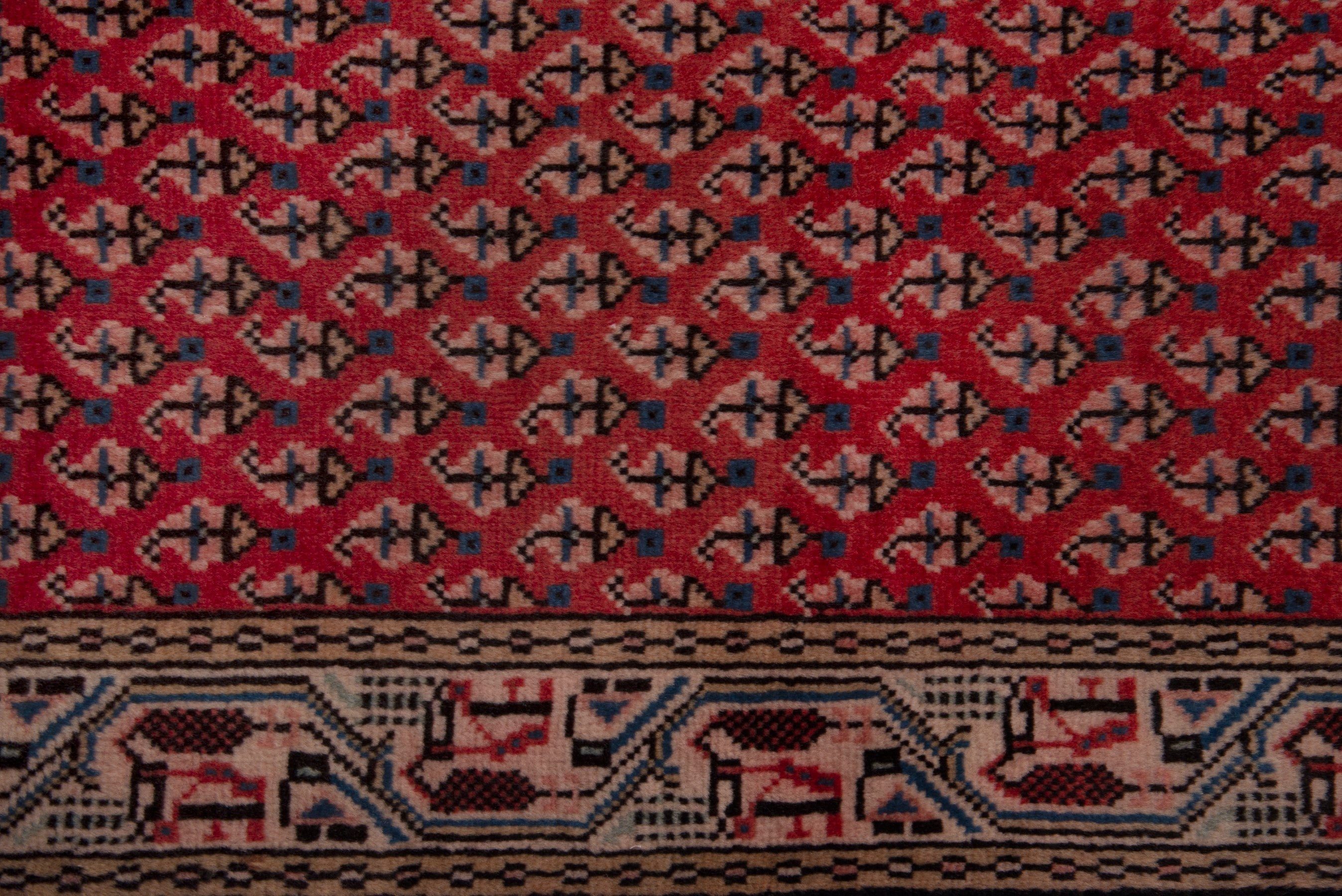 Persian Botteh accent rug in deep red and greige, view 6 of 7