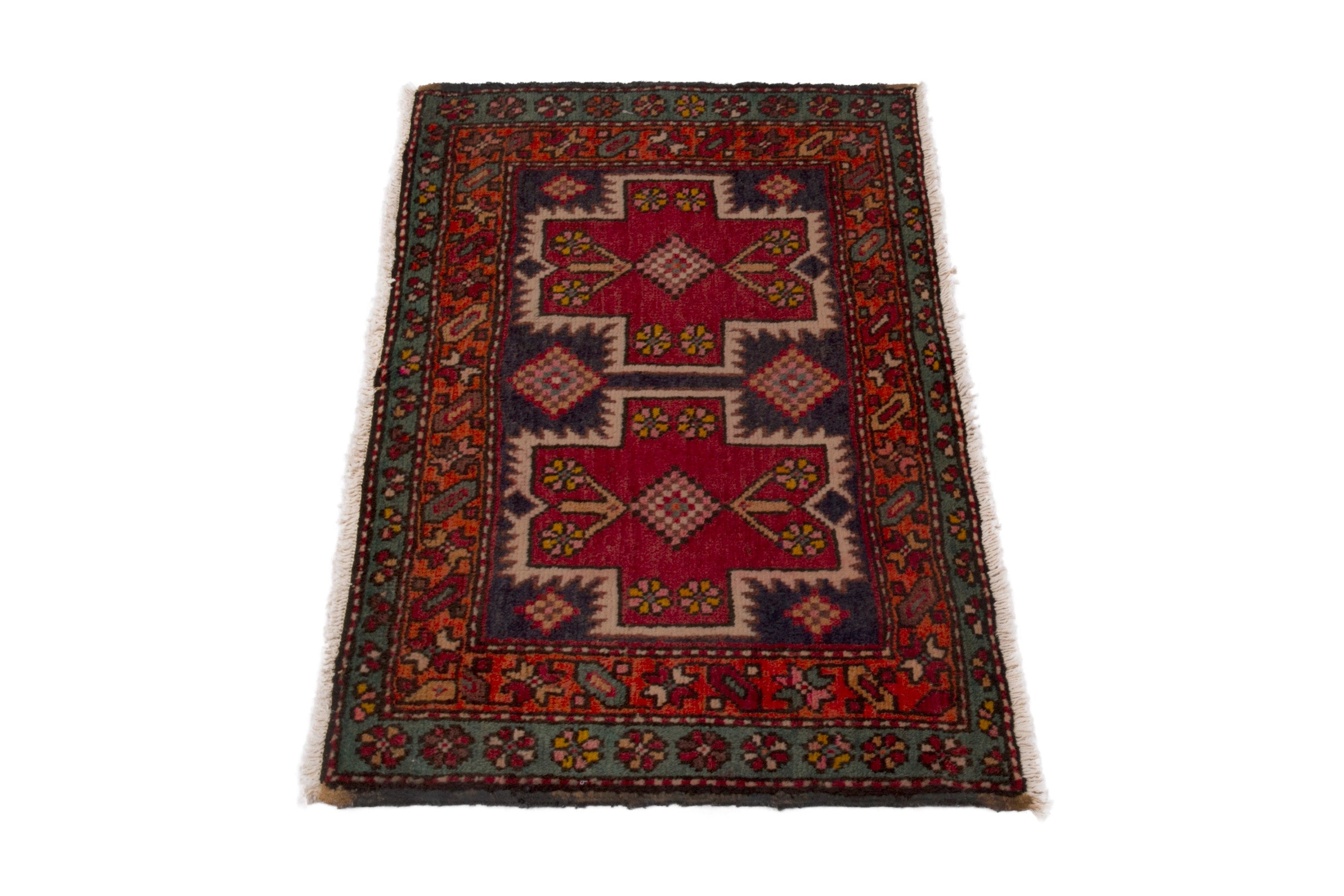 Persian Azerbaijan accent rug in deep red and burgundy, view 2 of 7