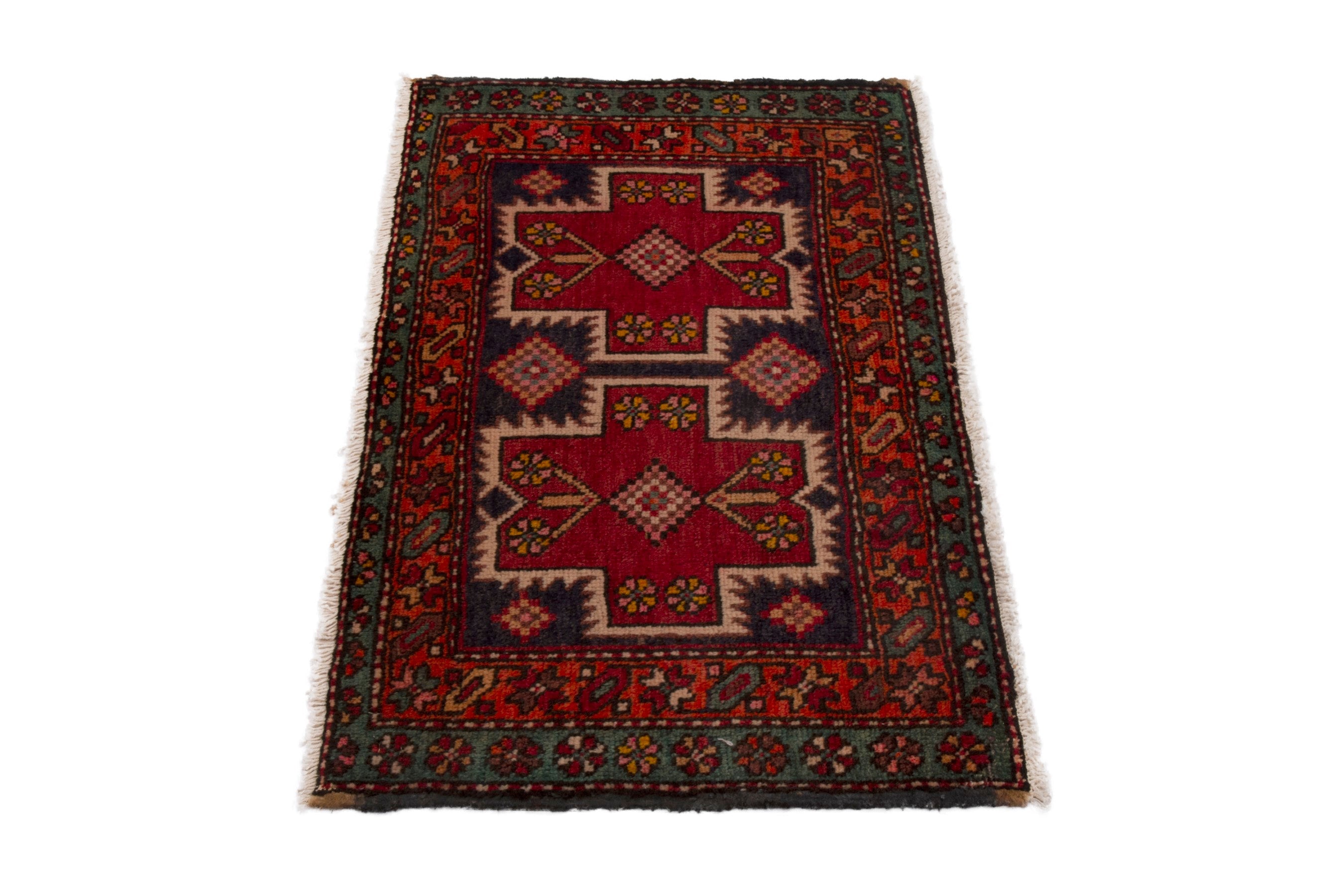 Persian Azerbaijan accent rug in deep red and burgundy, view 3 of 7