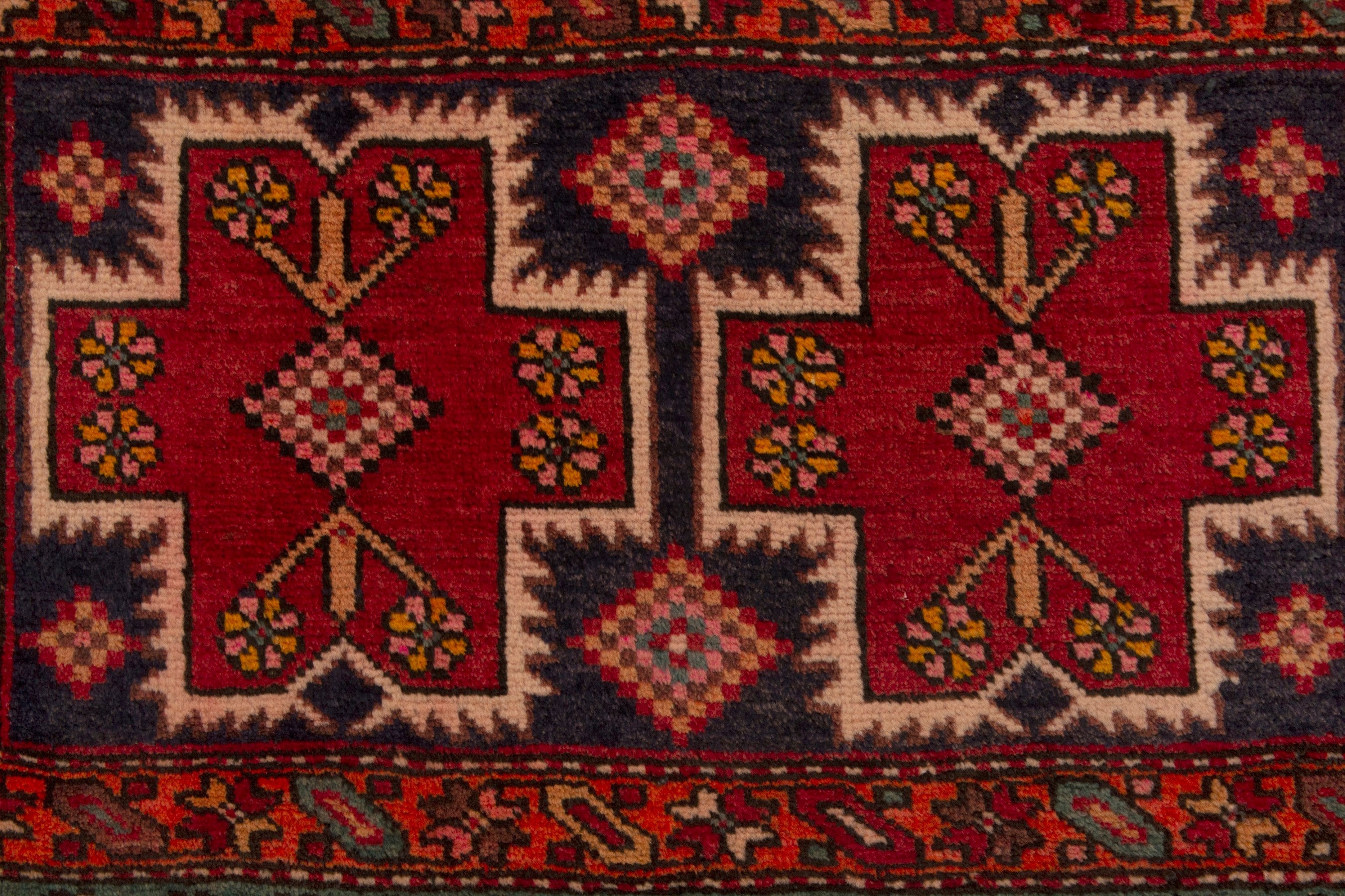 Persian Azerbaijan accent rug in deep red and burgundy, view 6 of 7