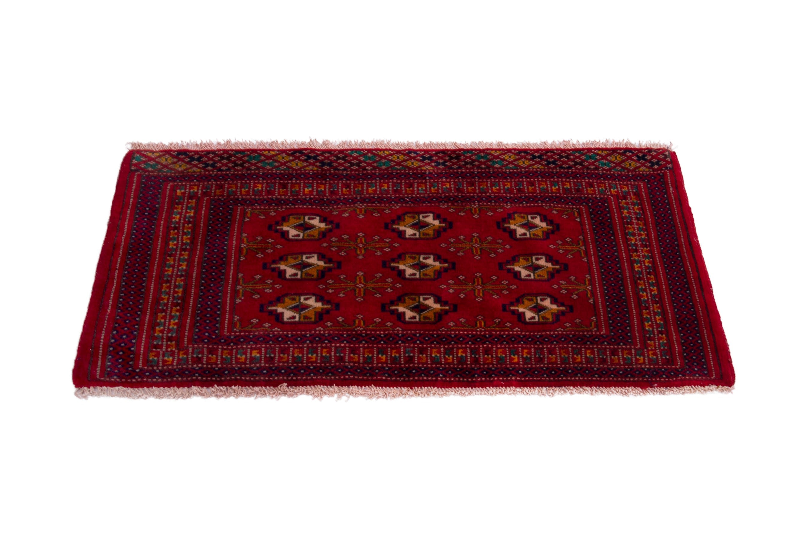 Persian Torkaman accent rug in deep red and gold, view 2 of 7