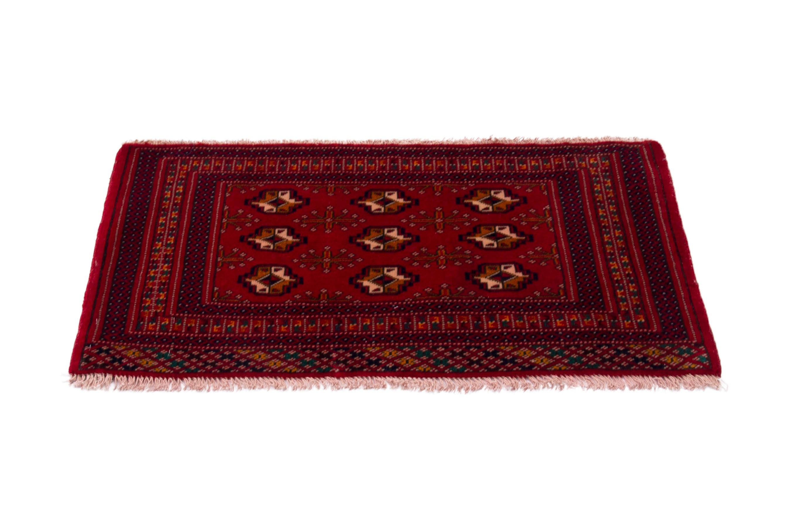 Persian Torkaman accent rug in deep red and gold, view 3 of 7
