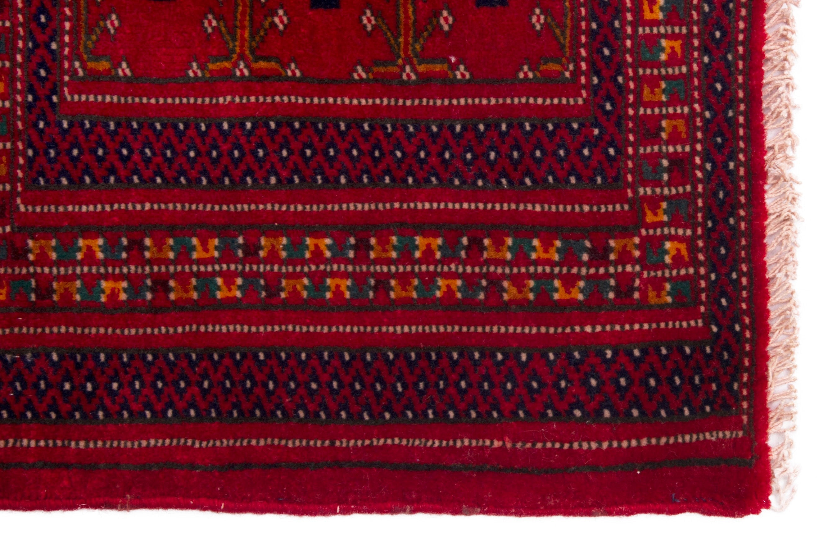 Persian Torkaman accent rug in deep red and gold, view 4 of 7