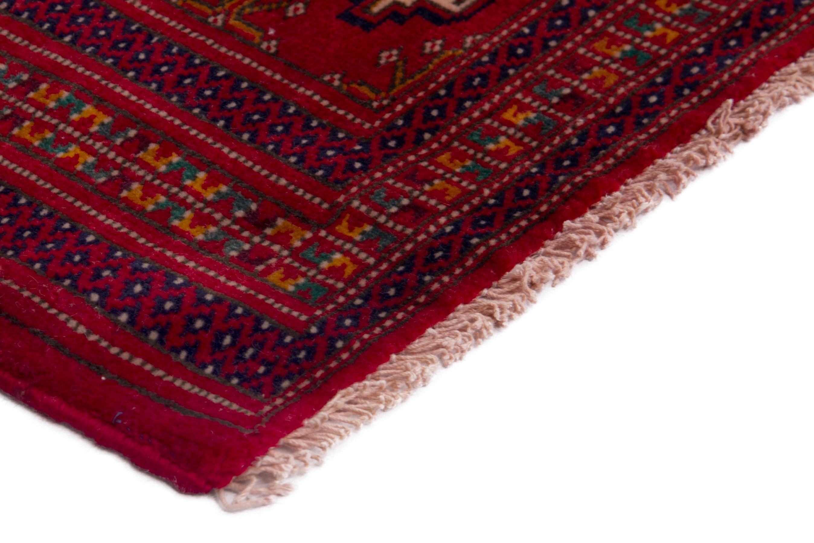 Persian Torkaman accent rug in deep red and gold, view 5 of 7
