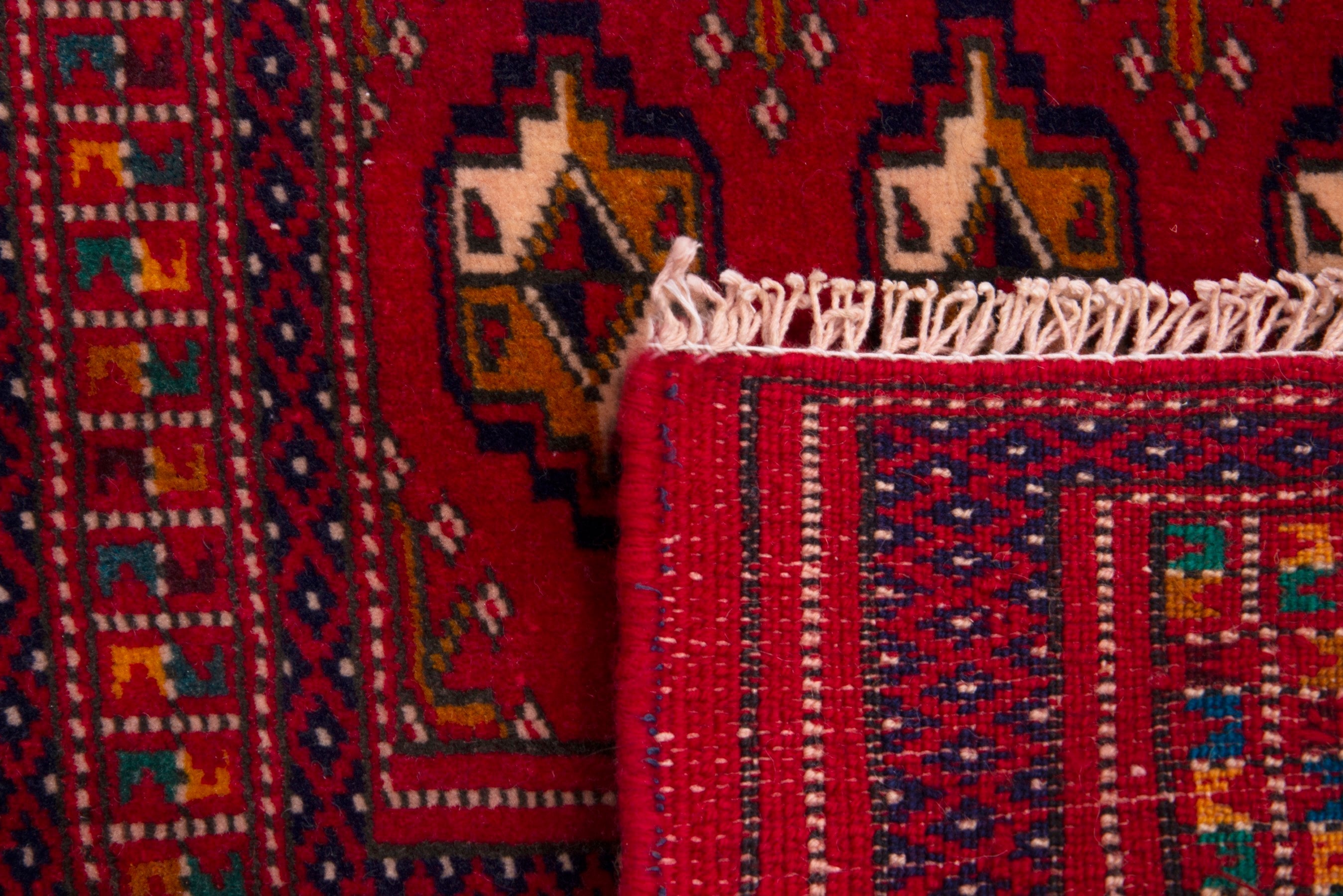 Persian Torkaman accent rug in deep red and gold, view 7 of 7