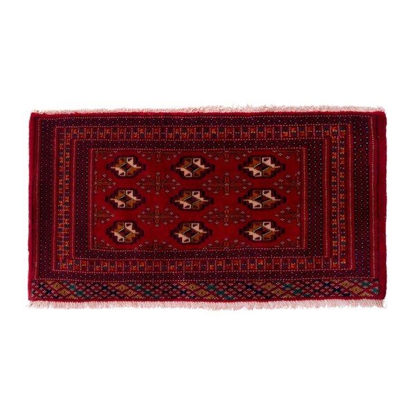 Persian Torkaman accent rug in deep red and gold, 2'9" x 1'5"