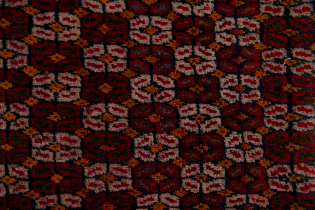 Persian Shiraz accent rug in burgundy and cream, view 7 of 8