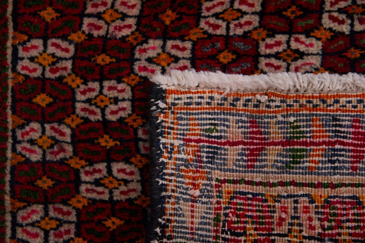 Persian Shiraz accent rug in burgundy and cream, view 8 of 8