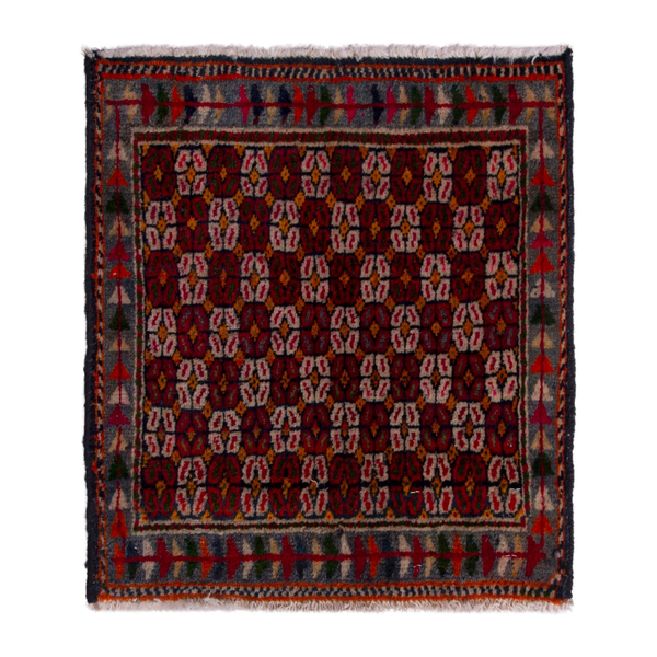 Persian Shiraz accent rug in burgundy and cream, 1'7" x 1'7"