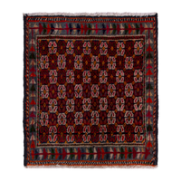 Persian Shiraz accent rug in burgundy and cream, 1'7" x 1'7"
